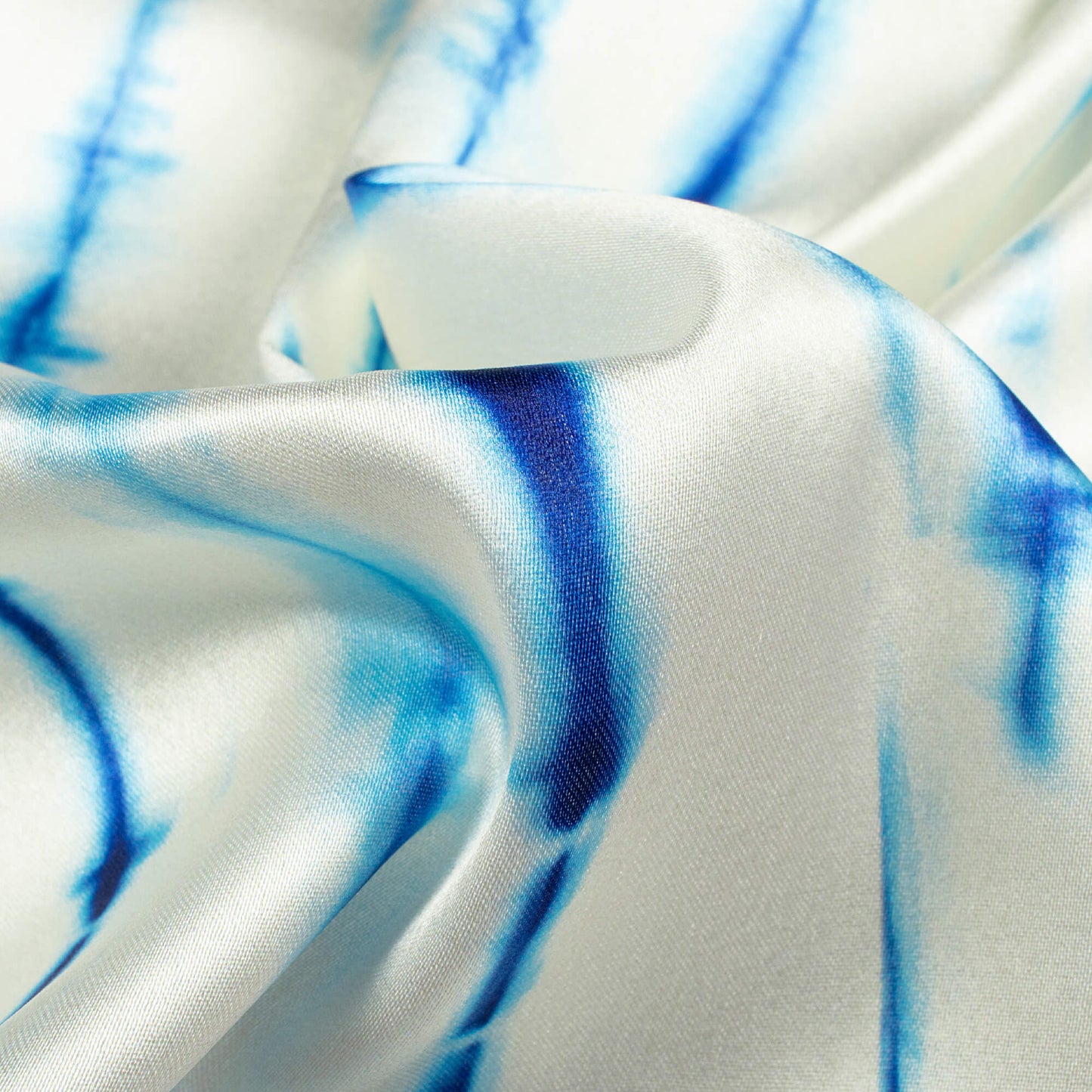 Daisy White And Navy Blue Shiiborii Pattern Digital Print Japan Satin Fabric