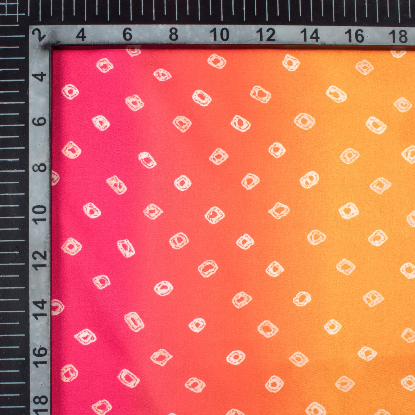 Apricot Orange And Magenta Pink Bandhanii Pattern Digital Print Japan Satin Fabric