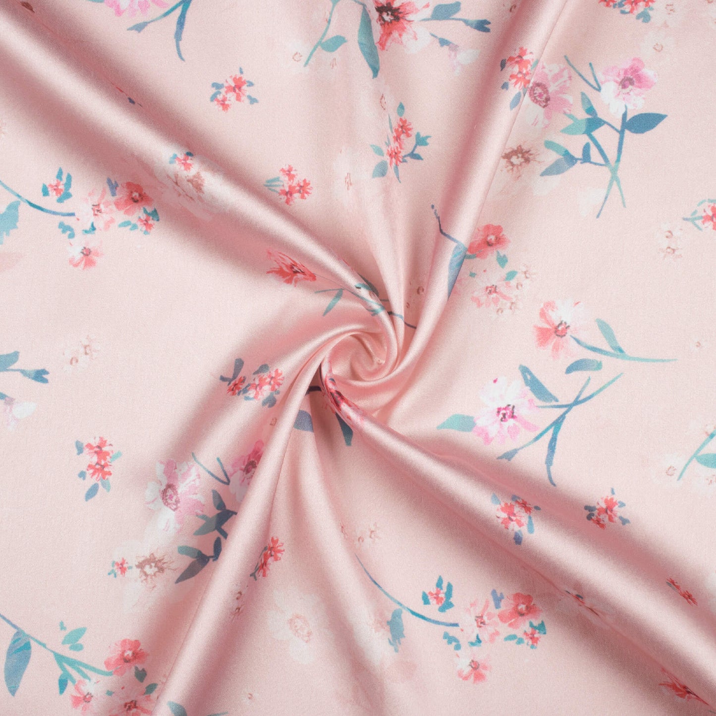 Baby Pink And Red Floral Pattern Digital Print Japan Satin Fabric