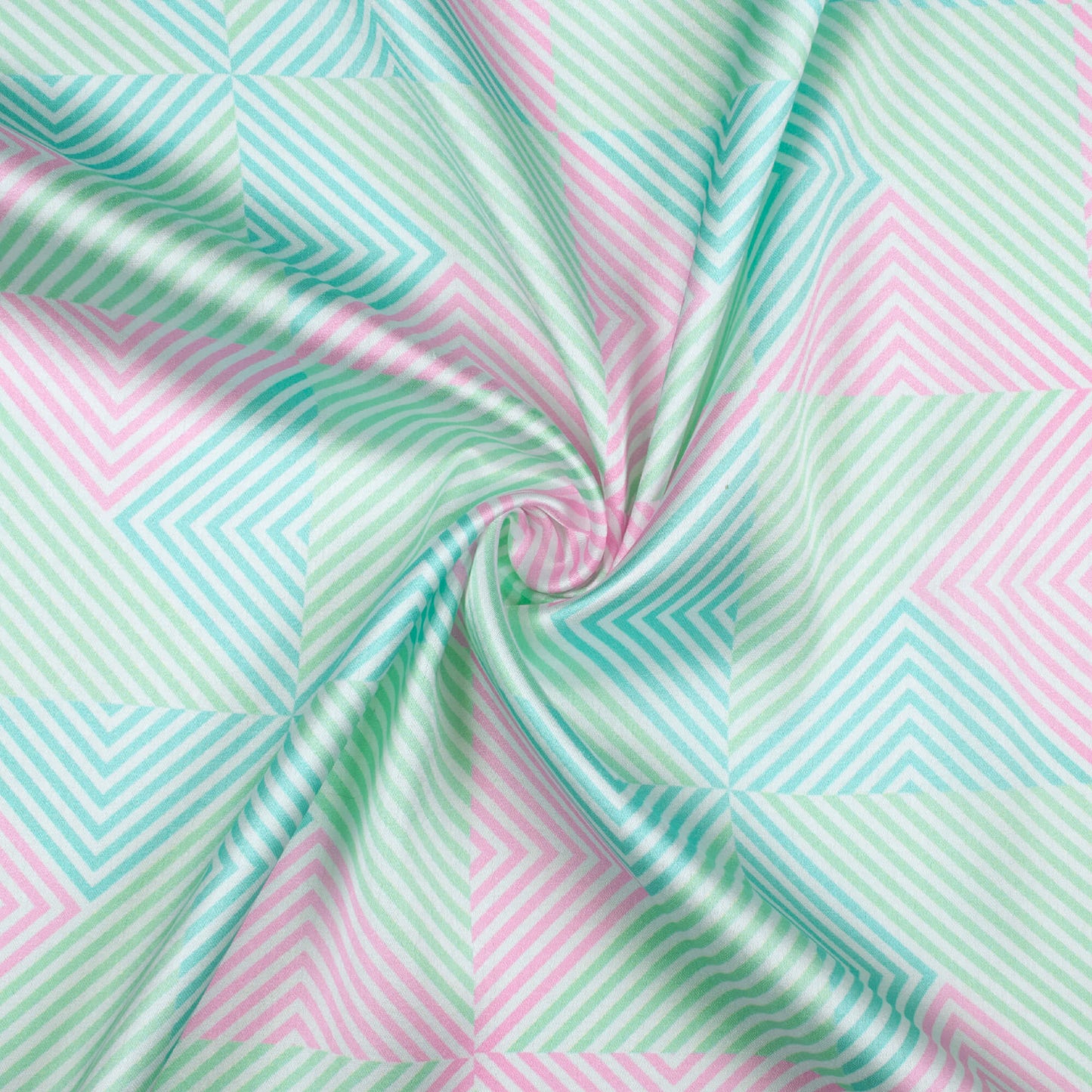 Mint Green And Taffy Pink Geometric Pattern Digital Print Japan Satin Fabric