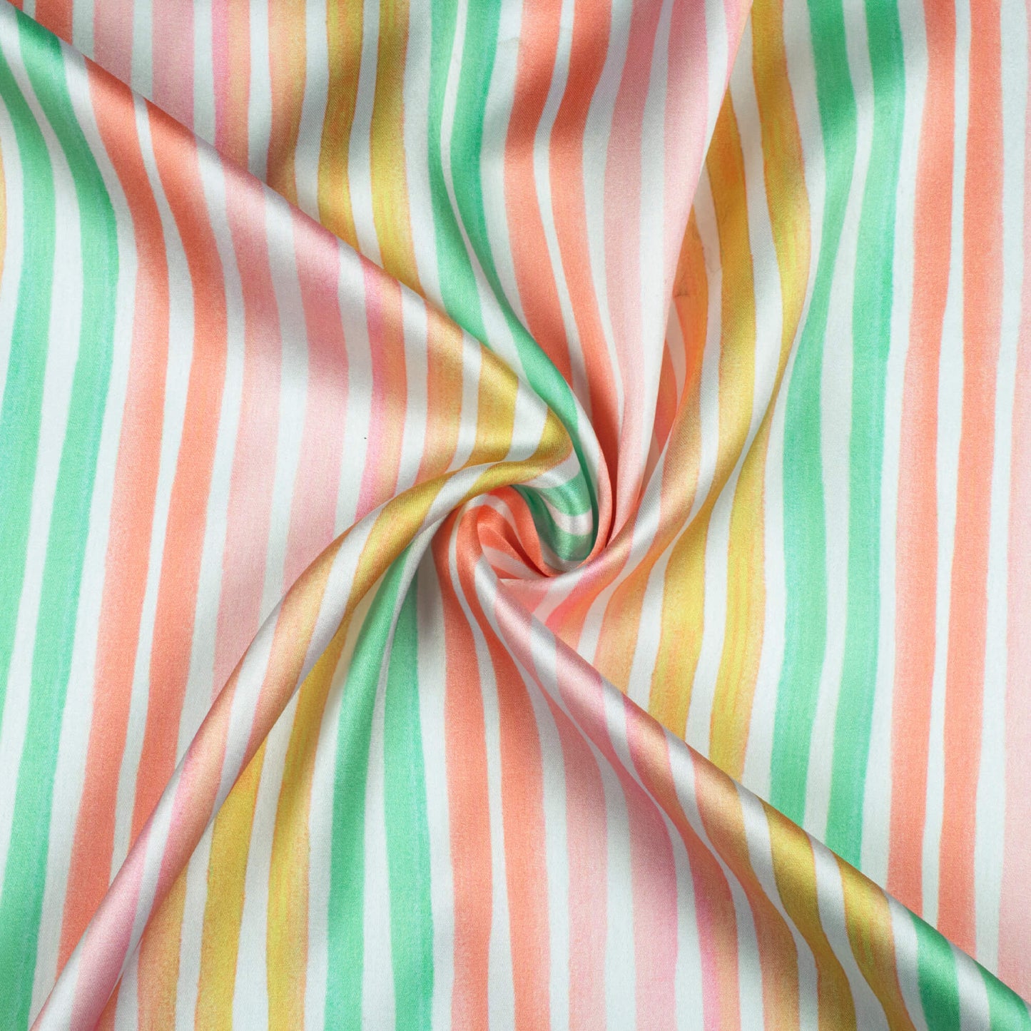 Pale Pink And Jade Green Stripes Pattern Digital Print Japan Satin Fabric
