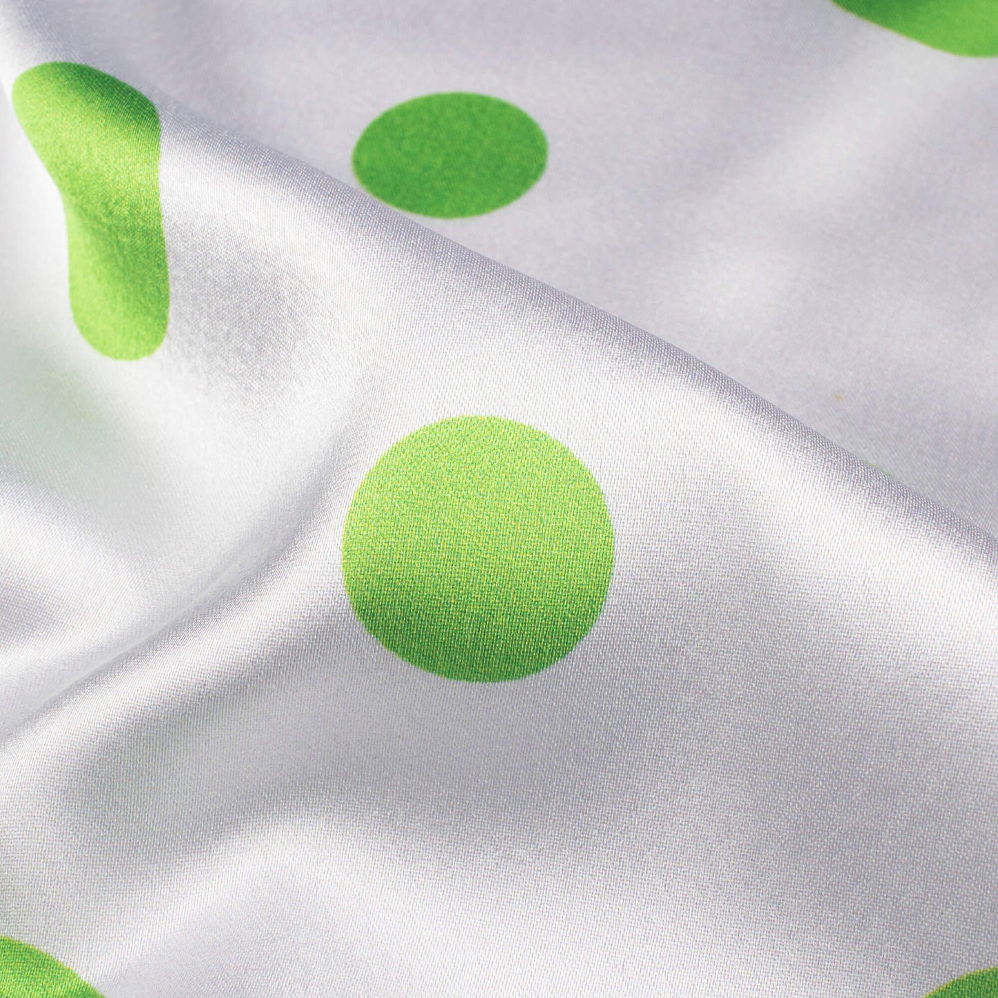 White And Green Polka Dots Pattern Digital Print Japan Satin Fabric