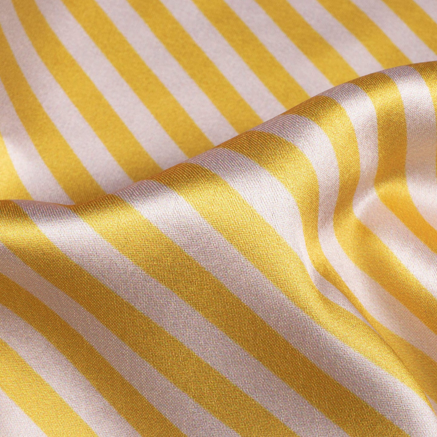 Dijon Yellow And White Stripes Pattern Digital Print Japan Satin Fabric