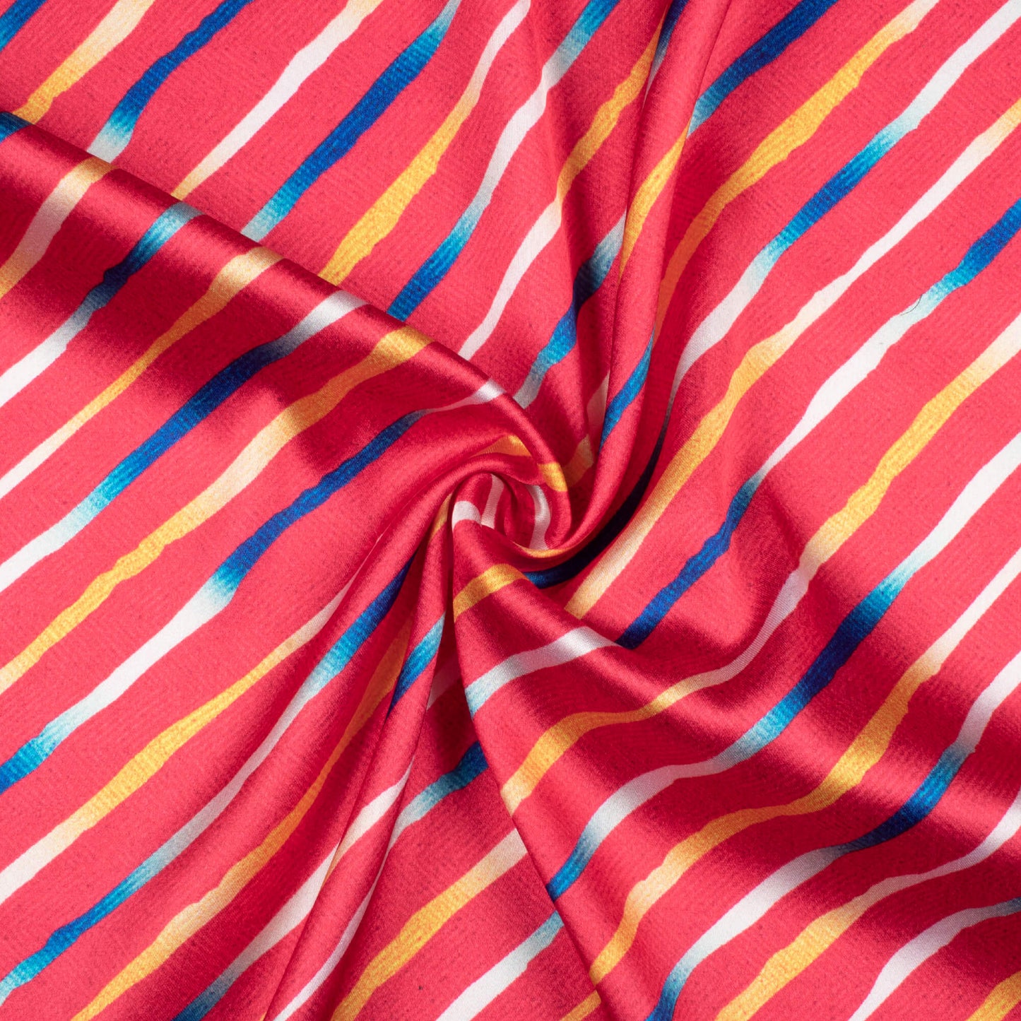 Vermilion Red And Dark Blue Leheriya Pattern Digital Print Japan Satin Fabric