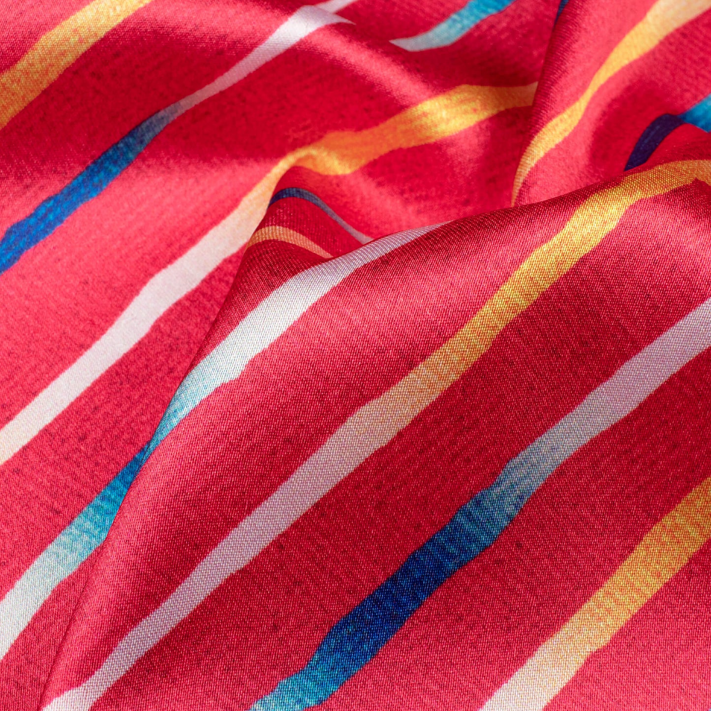 Vermilion Red And Dark Blue Leheriya Pattern Digital Print Japan Satin Fabric