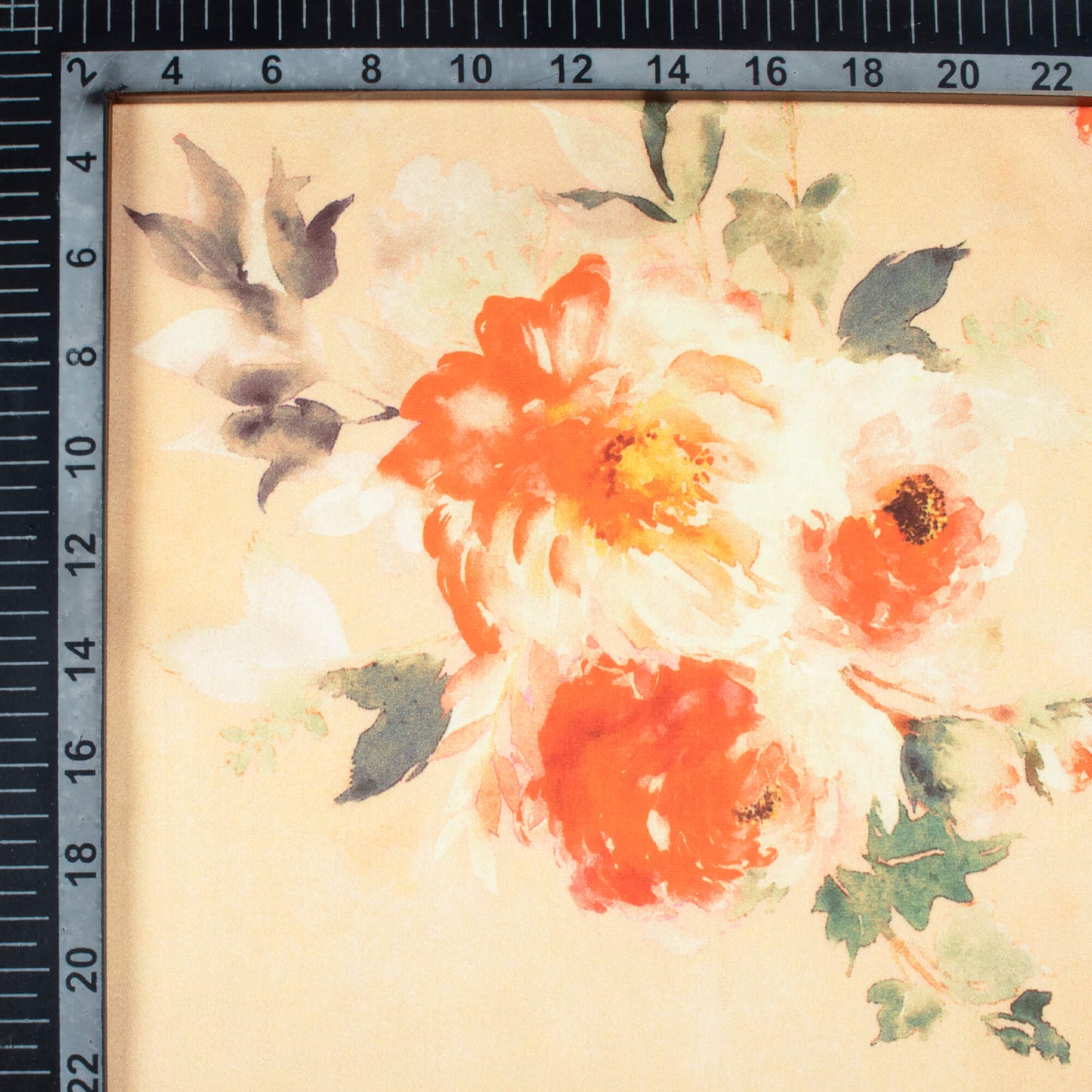 Light Orange And Red Floral Pattern Digital Print Japan Satin Fabric