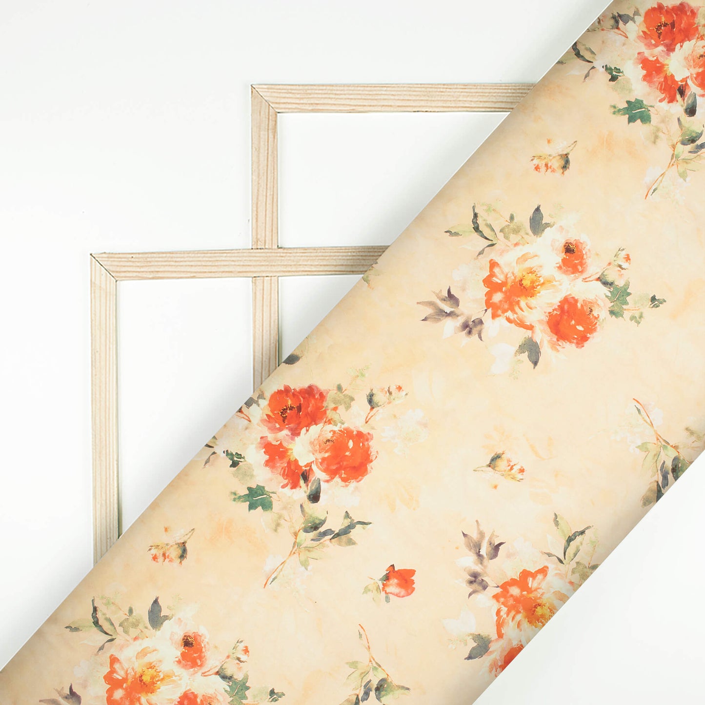 Light Orange And Red Floral Pattern Digital Print Japan Satin Fabric