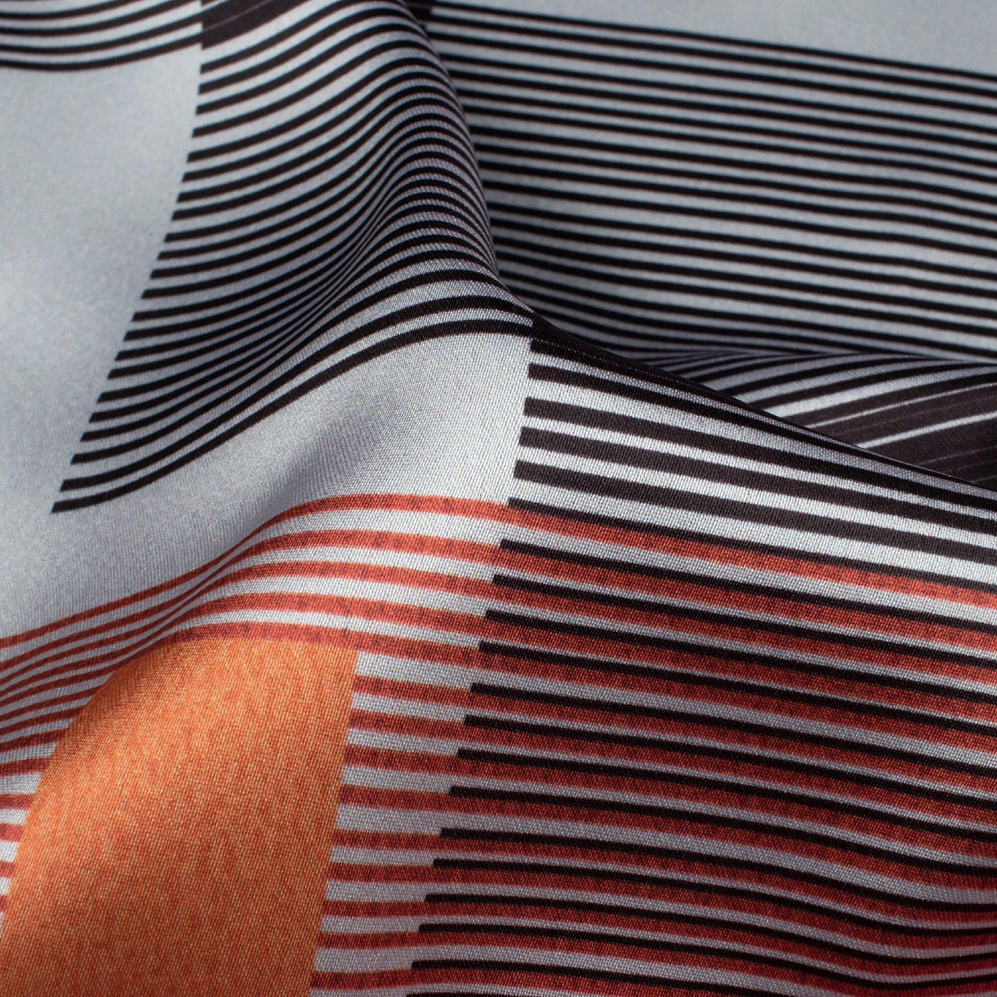 Black And Burnt Orange Stripes Pattern Digital Print Japan Satin Fabric