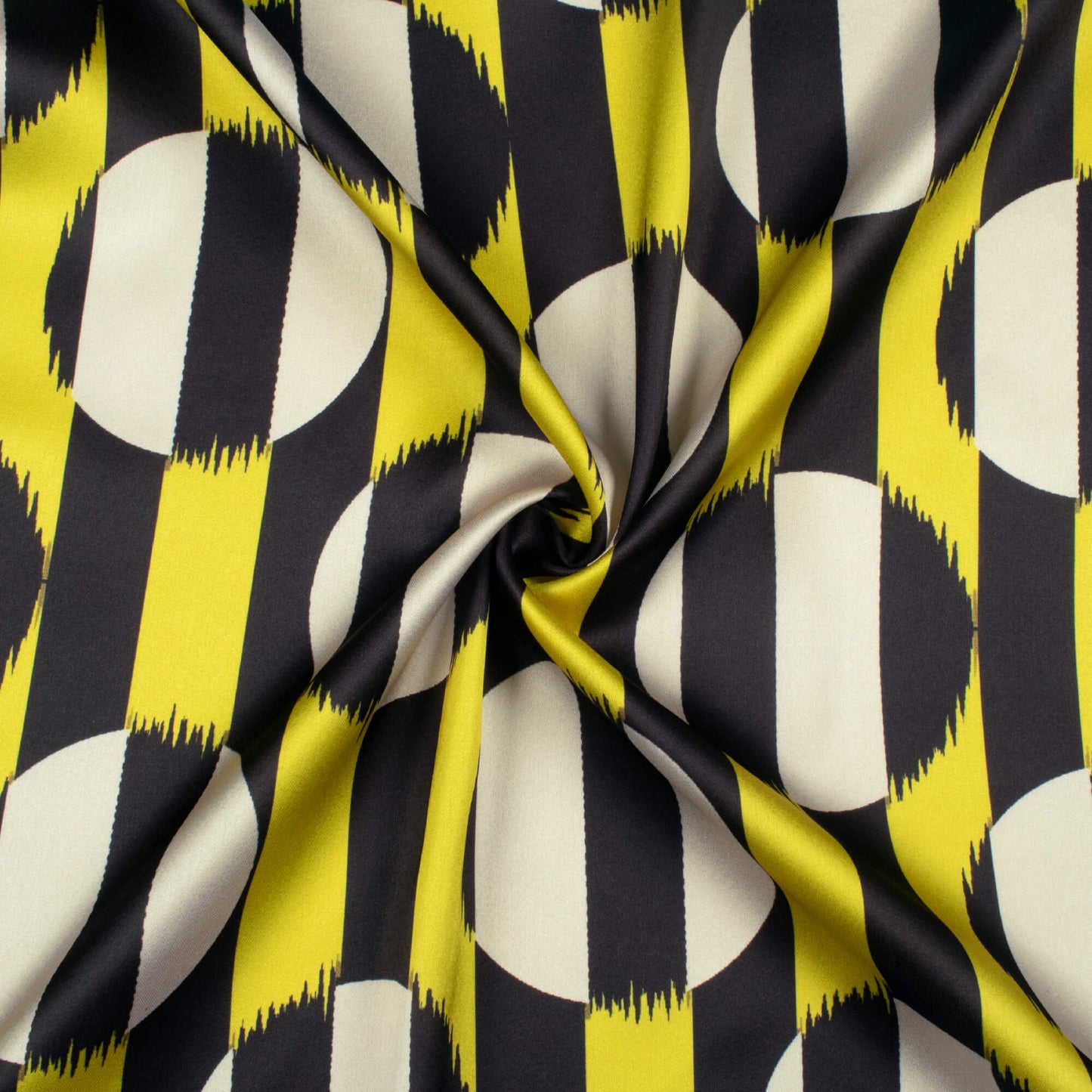 Black And Bumblebee Yellow Geometric Pattern Digital Print Japan Satin Fabric
