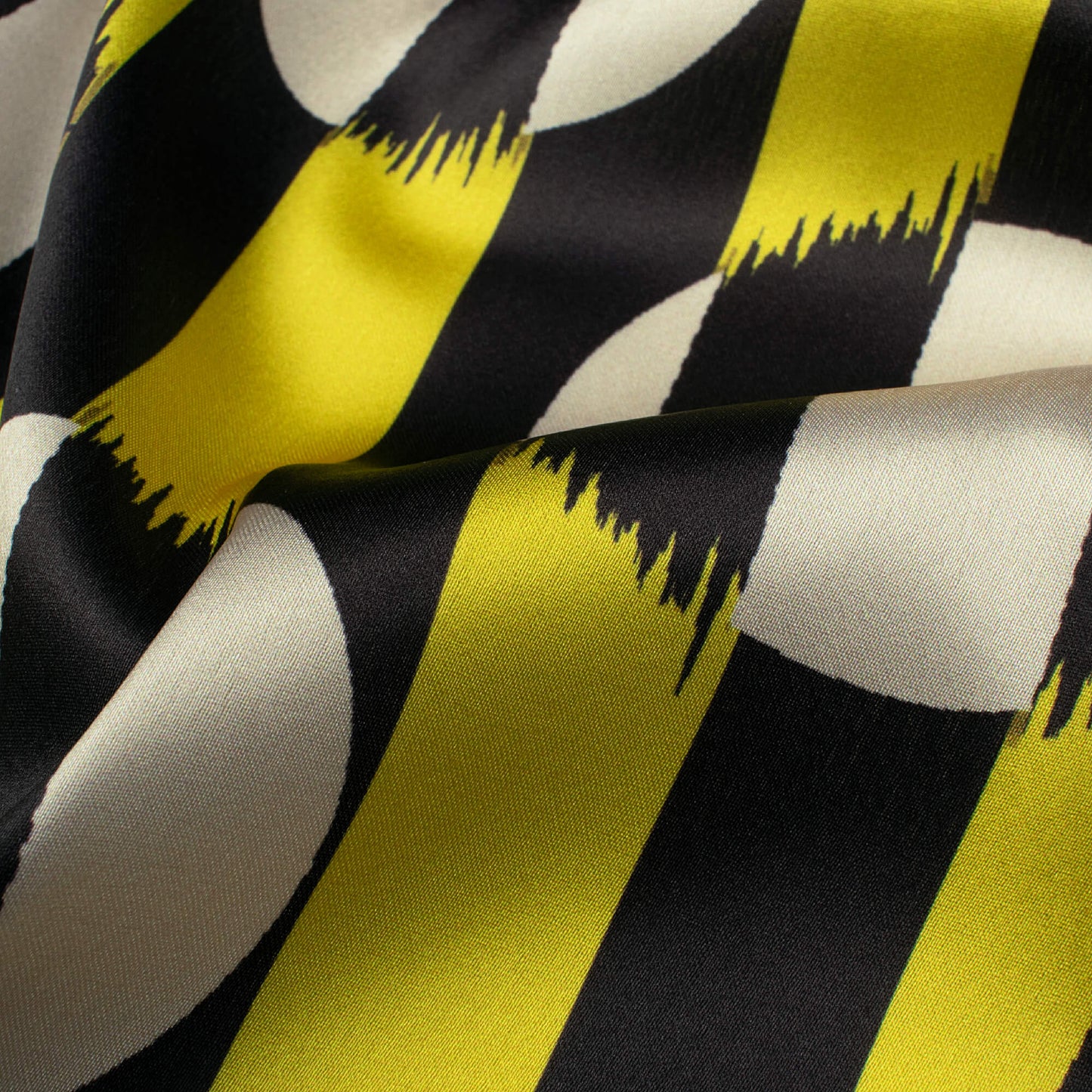 Black And Bumblebee Yellow Geometric Pattern Digital Print Japan Satin Fabric