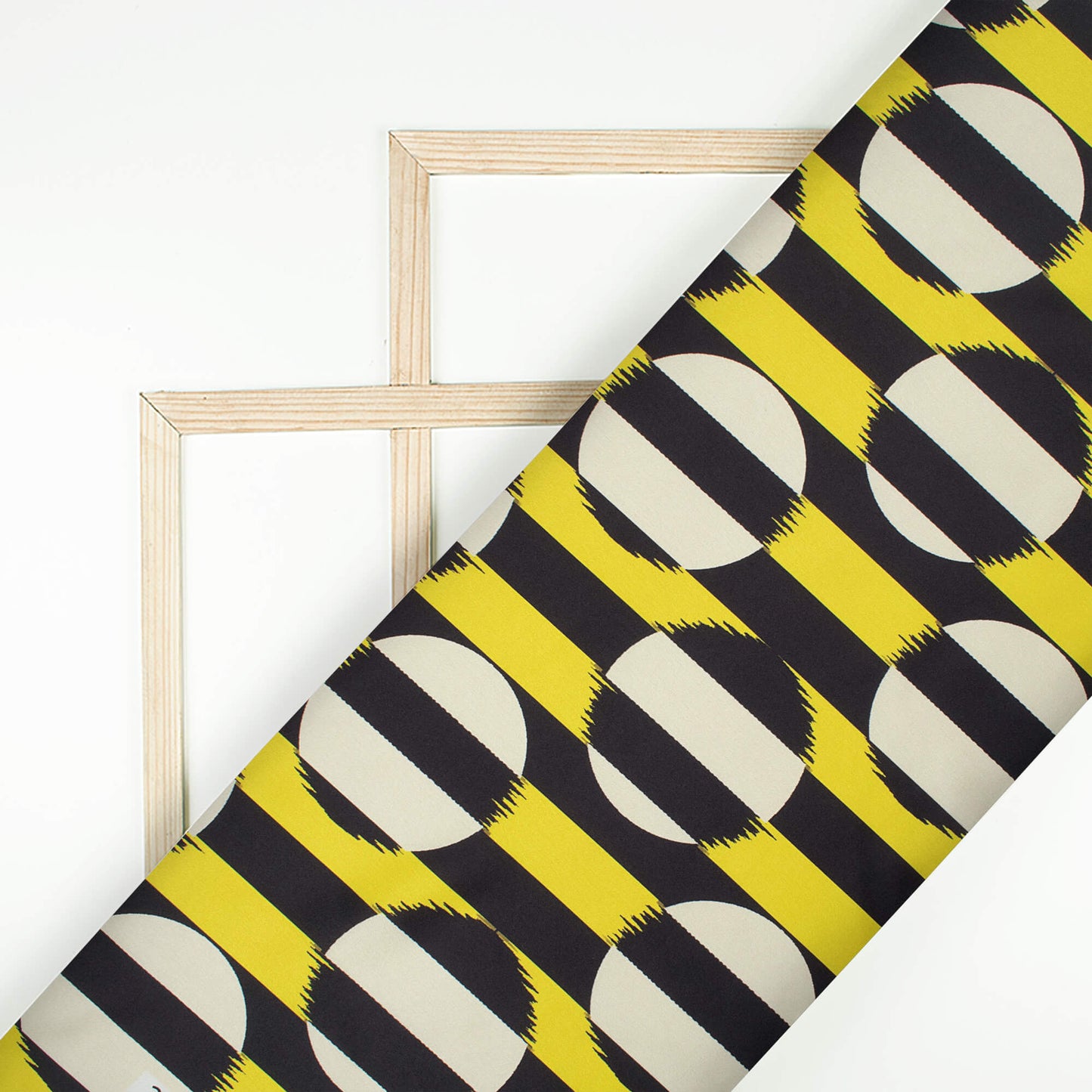 Black And Bumblebee Yellow Geometric Pattern Digital Print Japan Satin Fabric