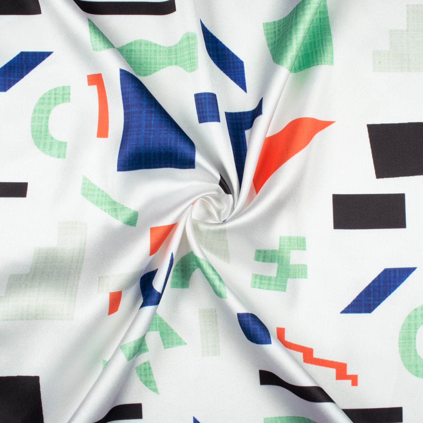 Snow White And Pistachio Green Geometric Pattern Digital Print Japan Satin Fabric