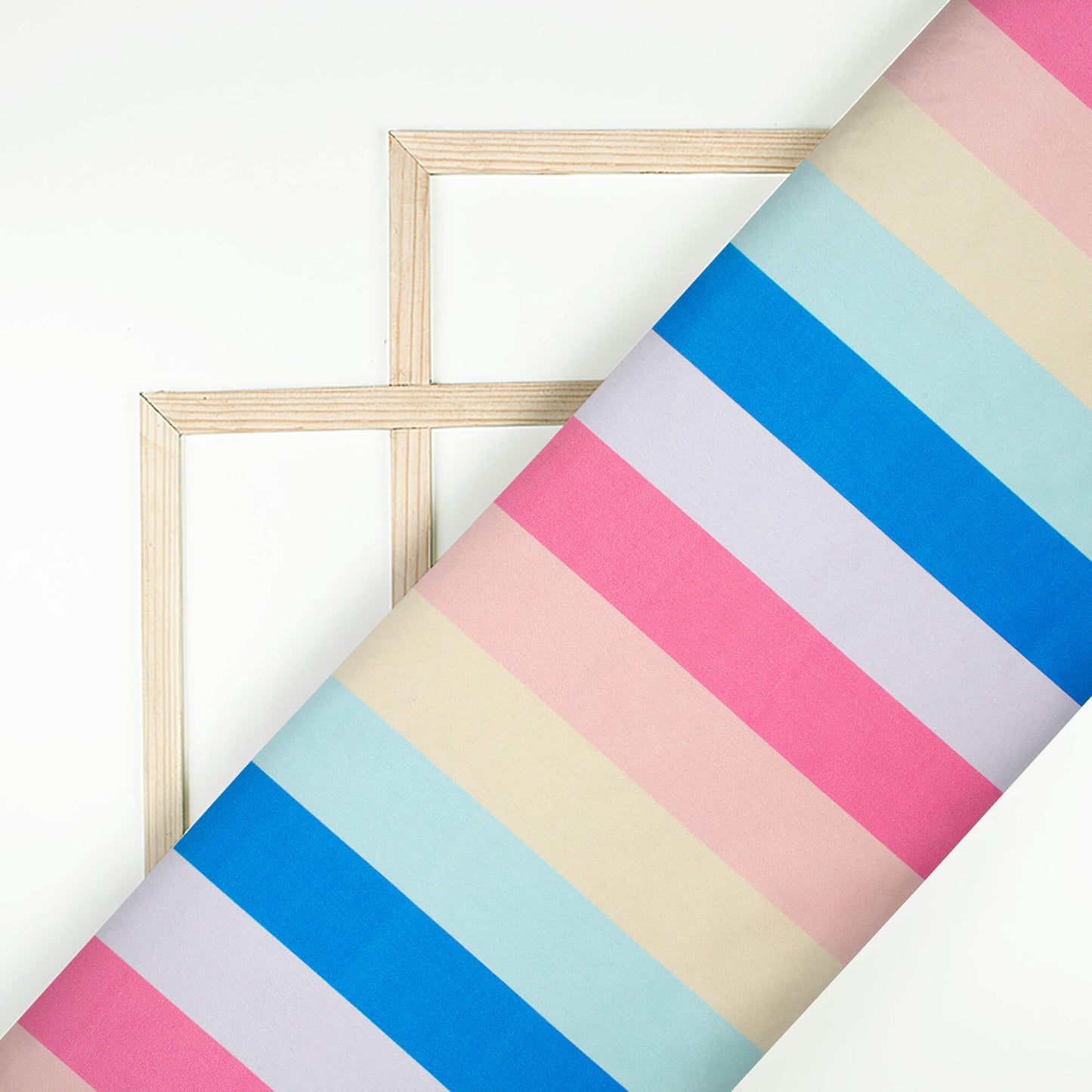 Royal Blue And Pink Stripes Pattern Digital Print Japan Satin Fabric