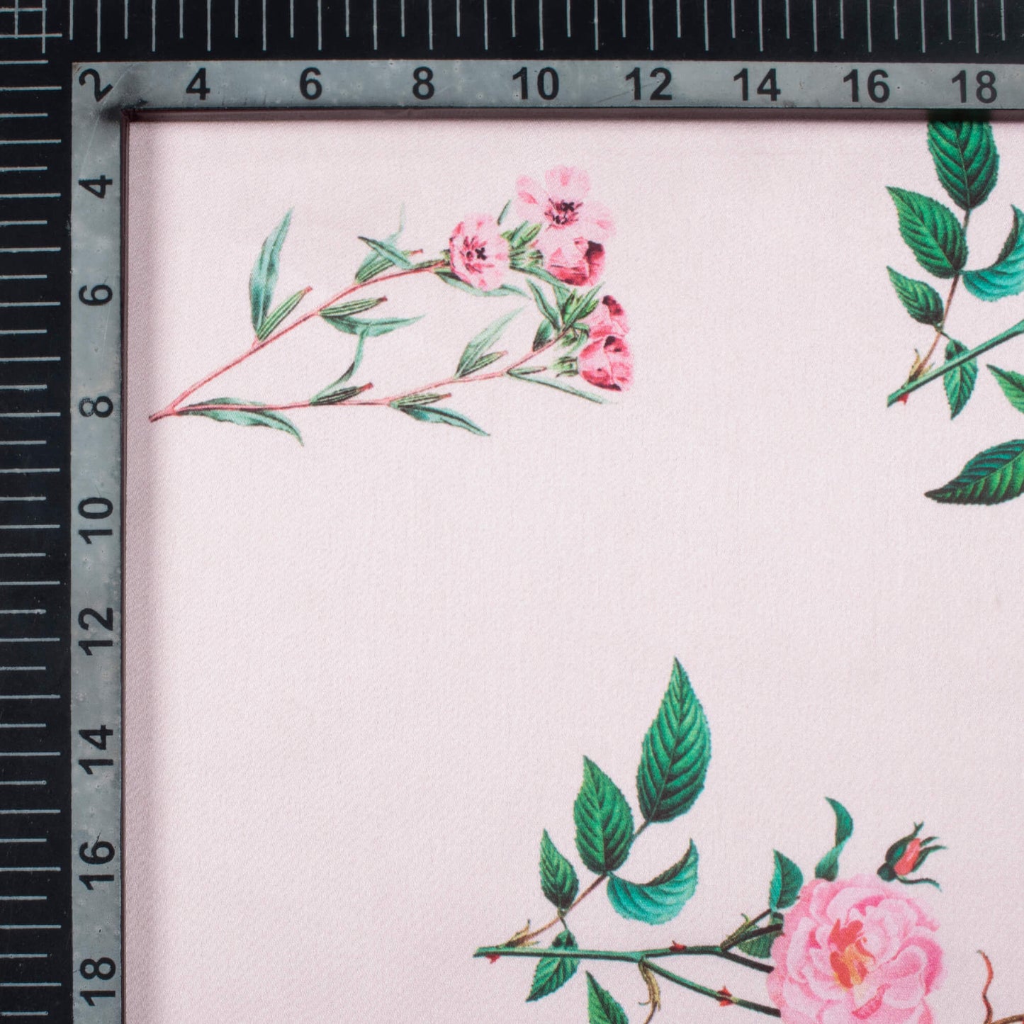 Baby Pink And Green Floral Pattern Digital Print Japan Satin Fabric