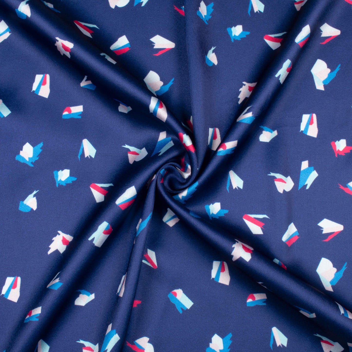 Navy Blue And Deep Pink Abstract Pattern Digital Print Japan Satin Fabric