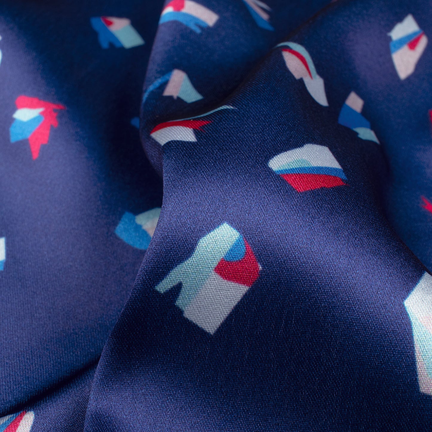 Navy Blue And Deep Pink Abstract Pattern Digital Print Japan Satin Fabric