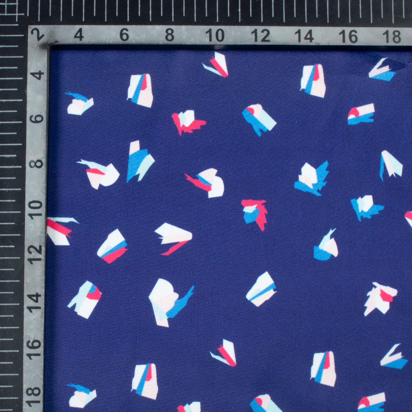 Navy Blue And Deep Pink Abstract Pattern Digital Print Japan Satin Fabric