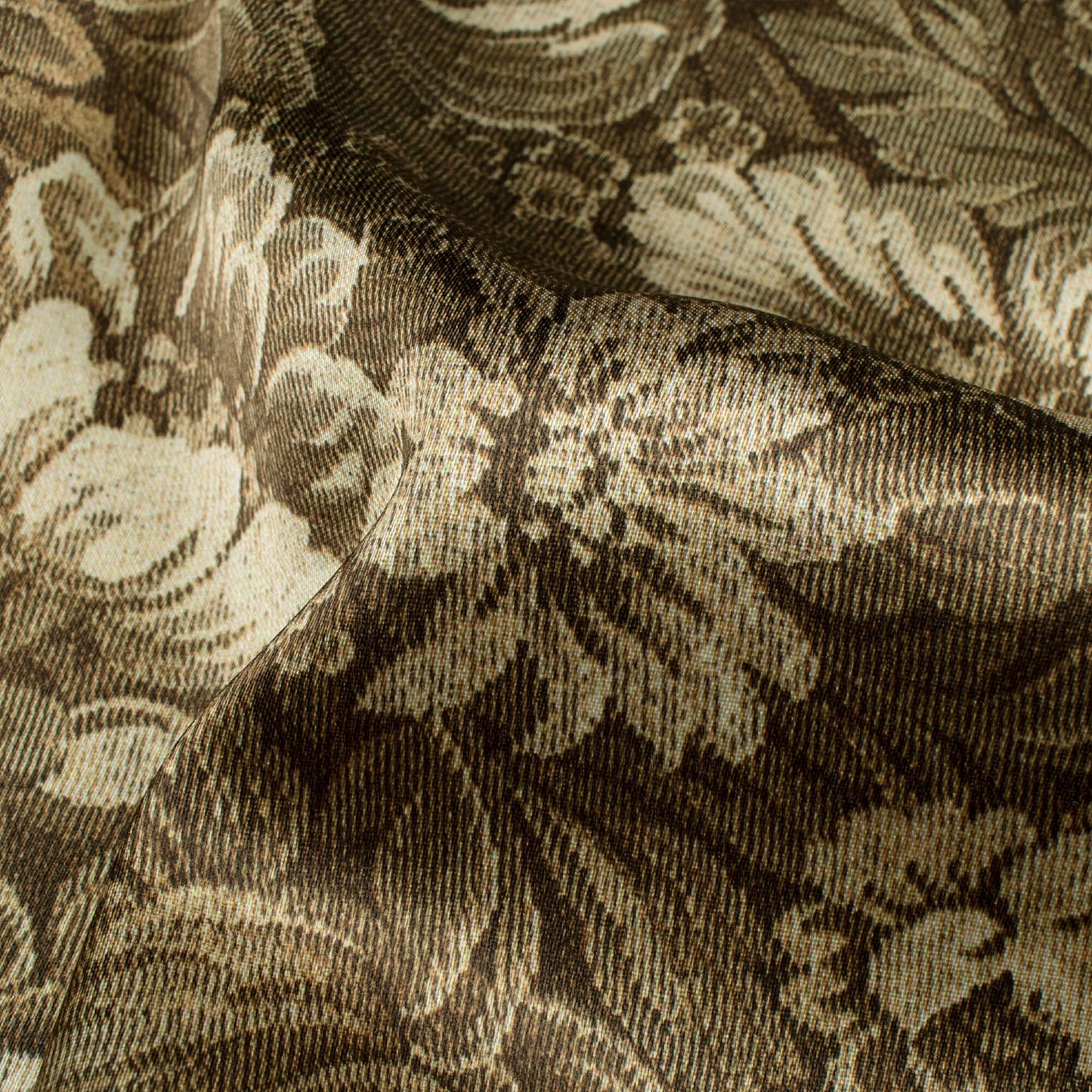 Army Green And Beige Floral Pattern Digital Print Japan Satin Fabric