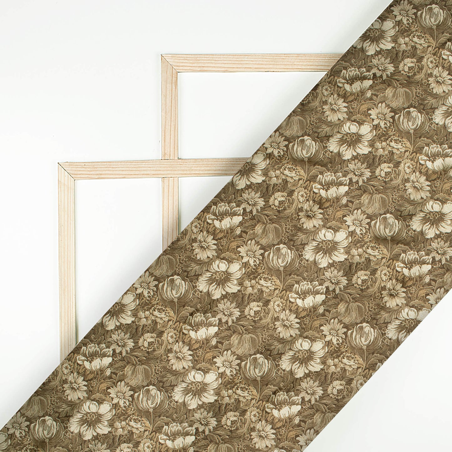 Army Green And Beige Floral Pattern Digital Print Japan Satin Fabric