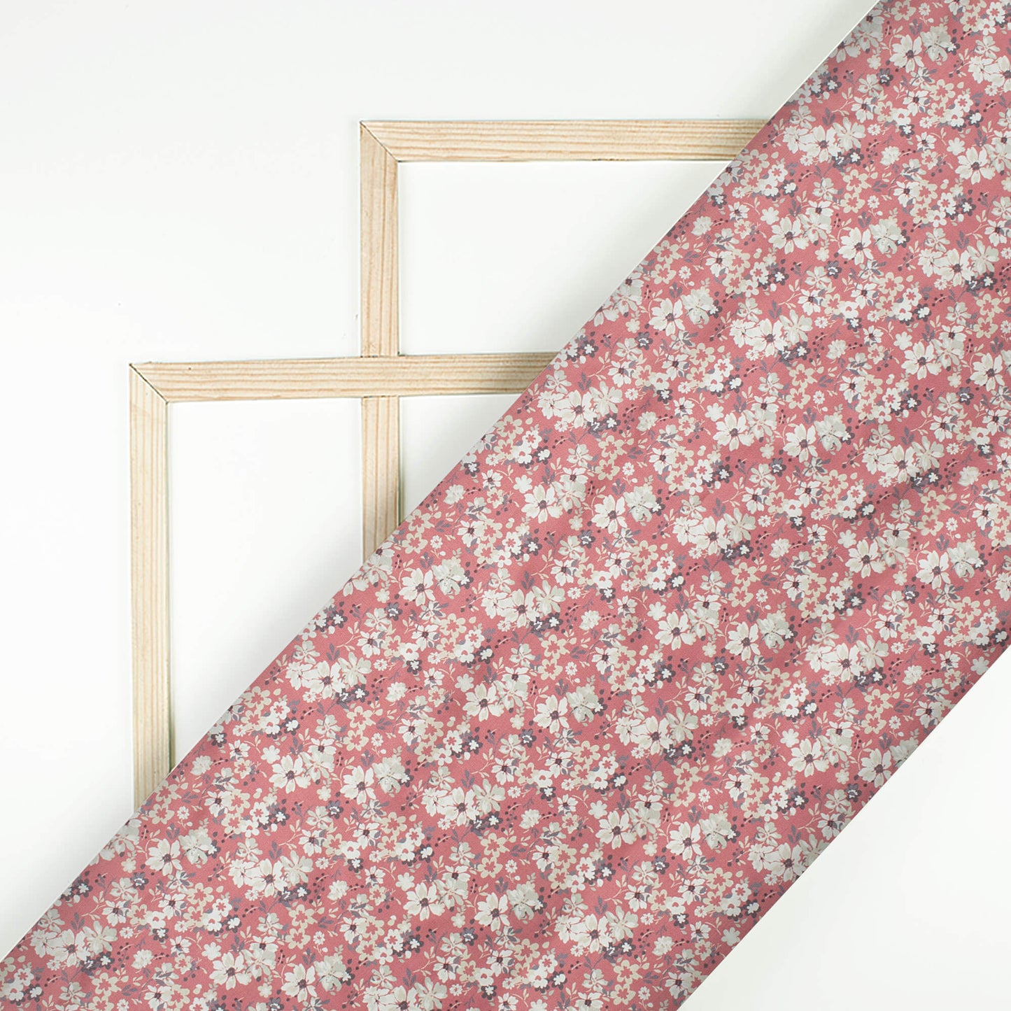 Mauve Pink And Cream Floral Pattern Digital Print Japan Satin Fabric