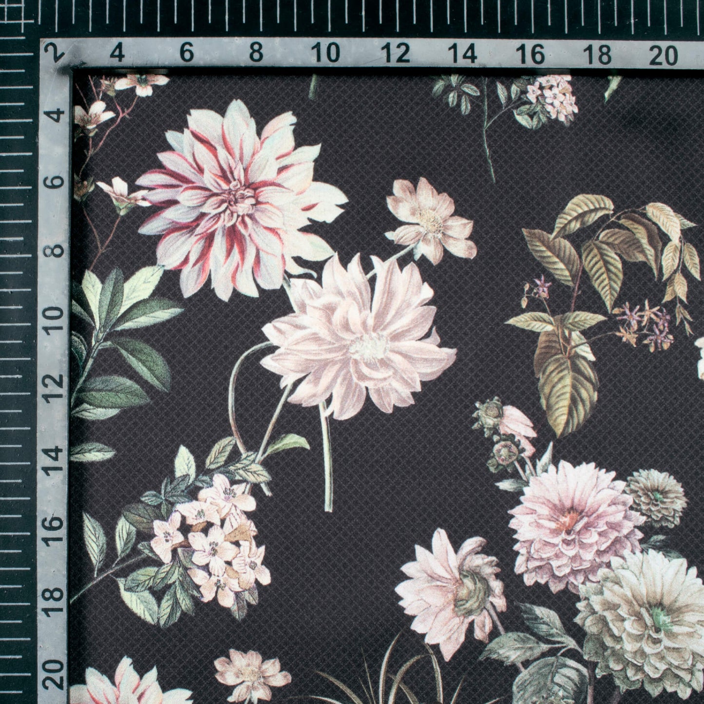 Black And Beige Floral Pattern Digital Print Japan Satin Fabric