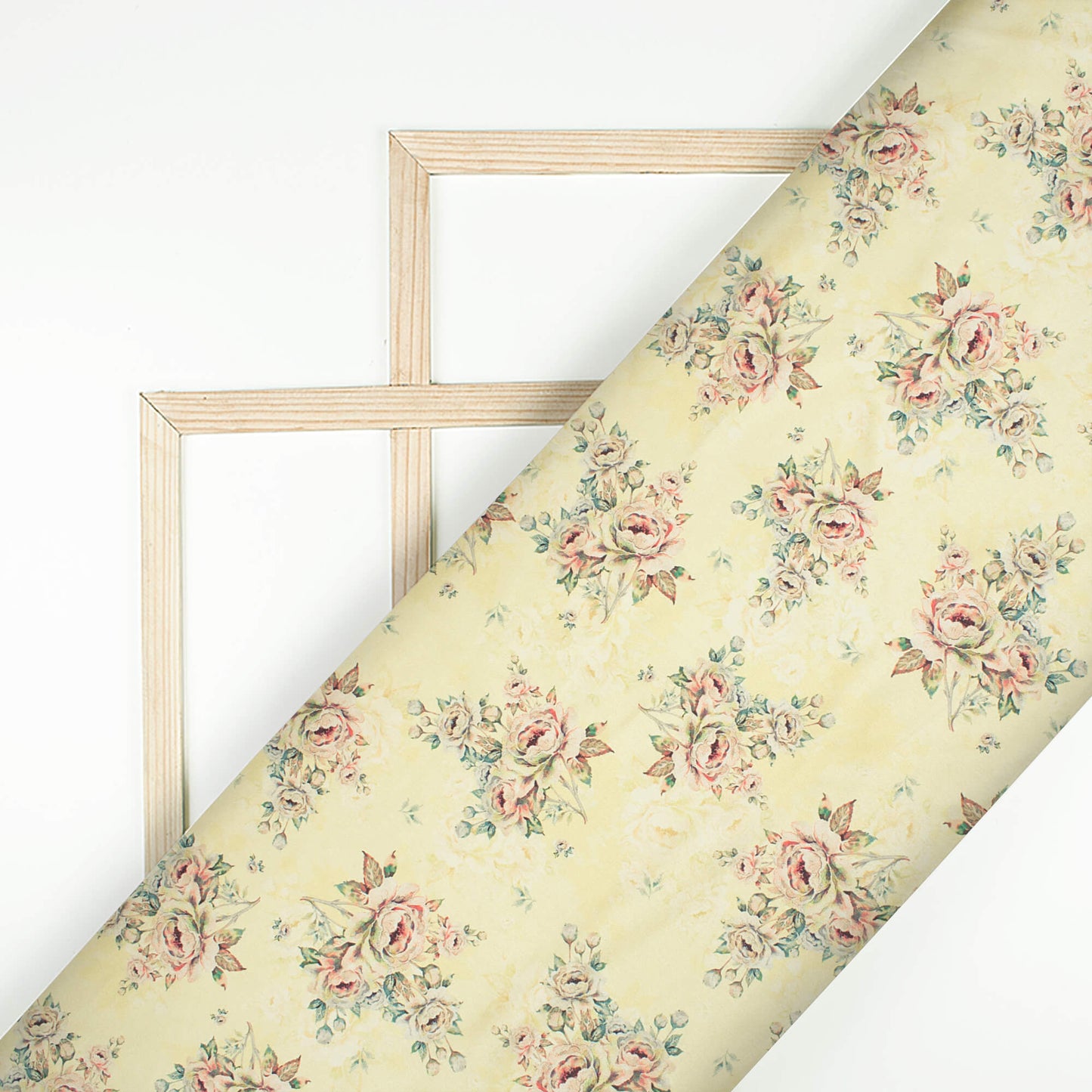 Banana Yellow And Peach Floral Pattern Digital Print Japan Satin Fabric