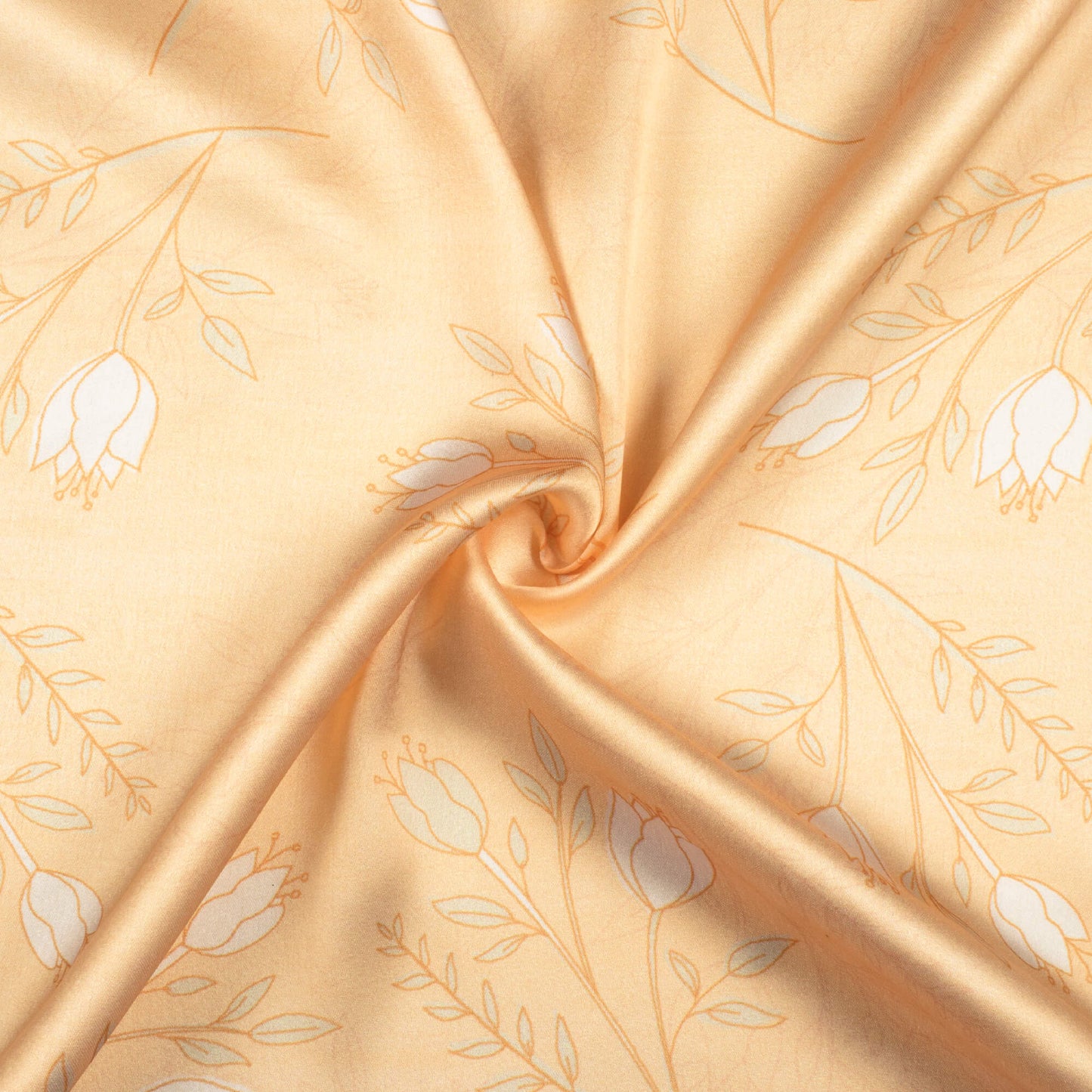Salmon Orange And White Floral Pattern Digital Print Japan Satin Fabric