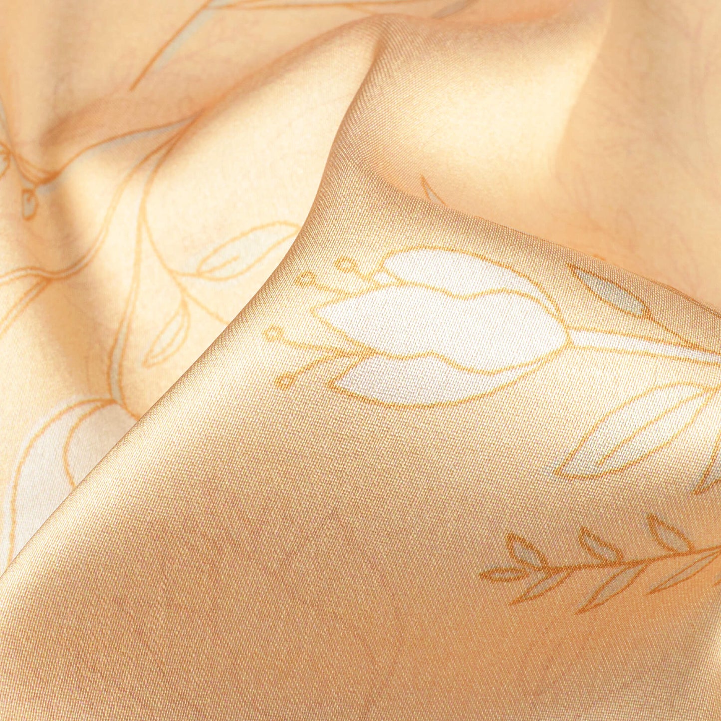 Salmon Orange And White Floral Pattern Digital Print Japan Satin Fabric