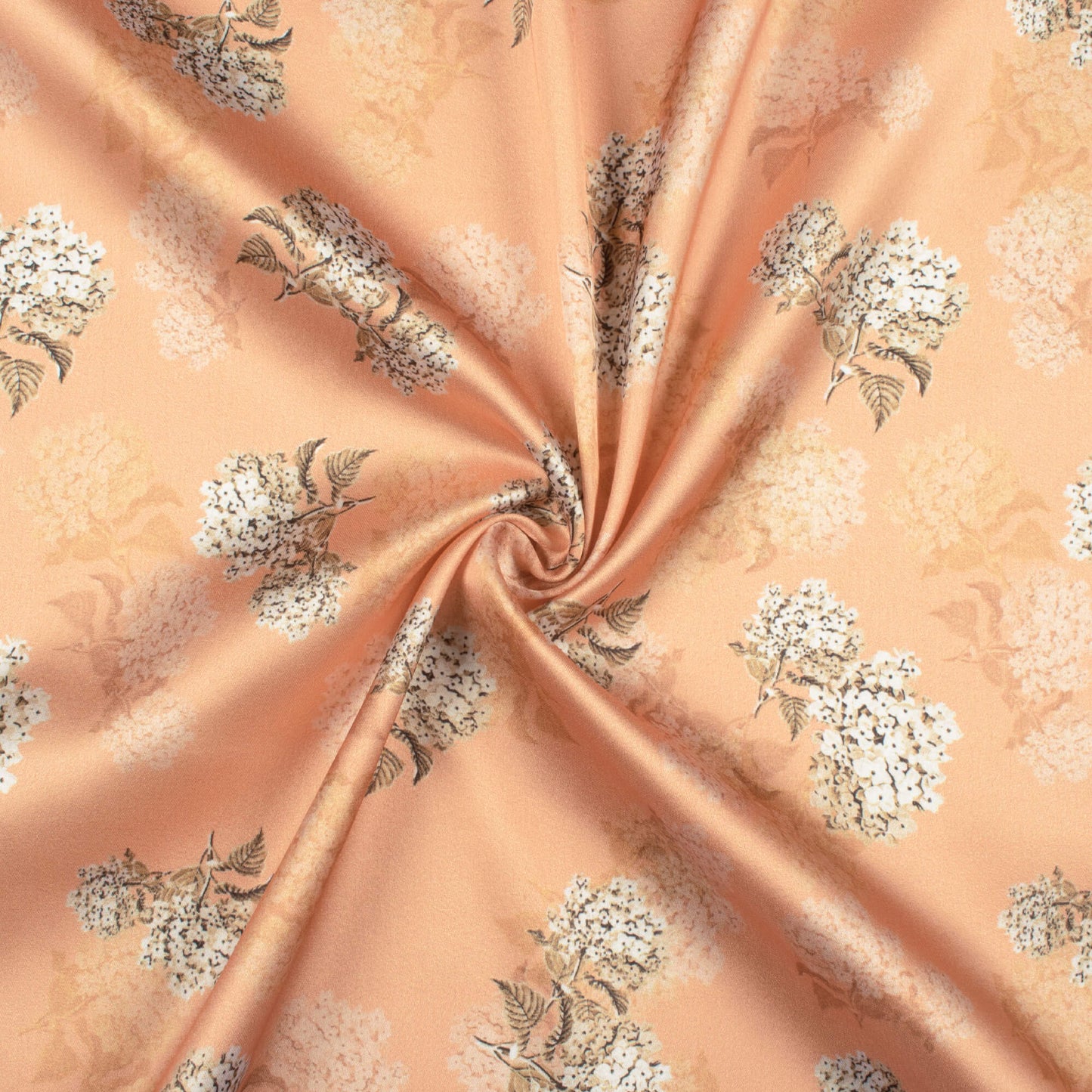 Coral Peach And White Floral Pattern Digital Print Japan Satin Fabric