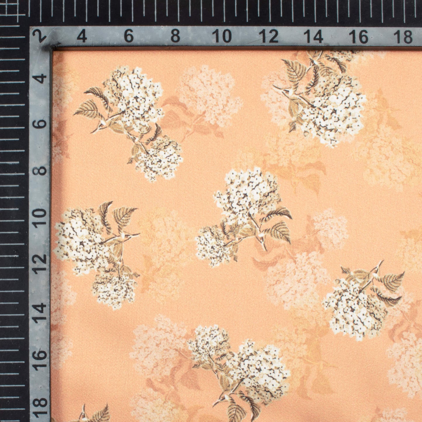 Coral Peach And White Floral Pattern Digital Print Japan Satin Fabric