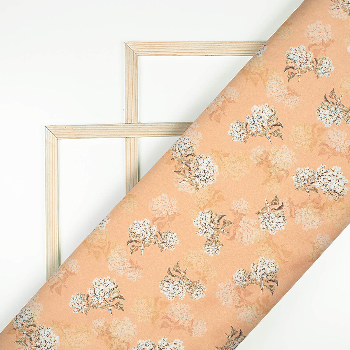 Coral Peach And White Floral Pattern Digital Print Japan Satin Fabric