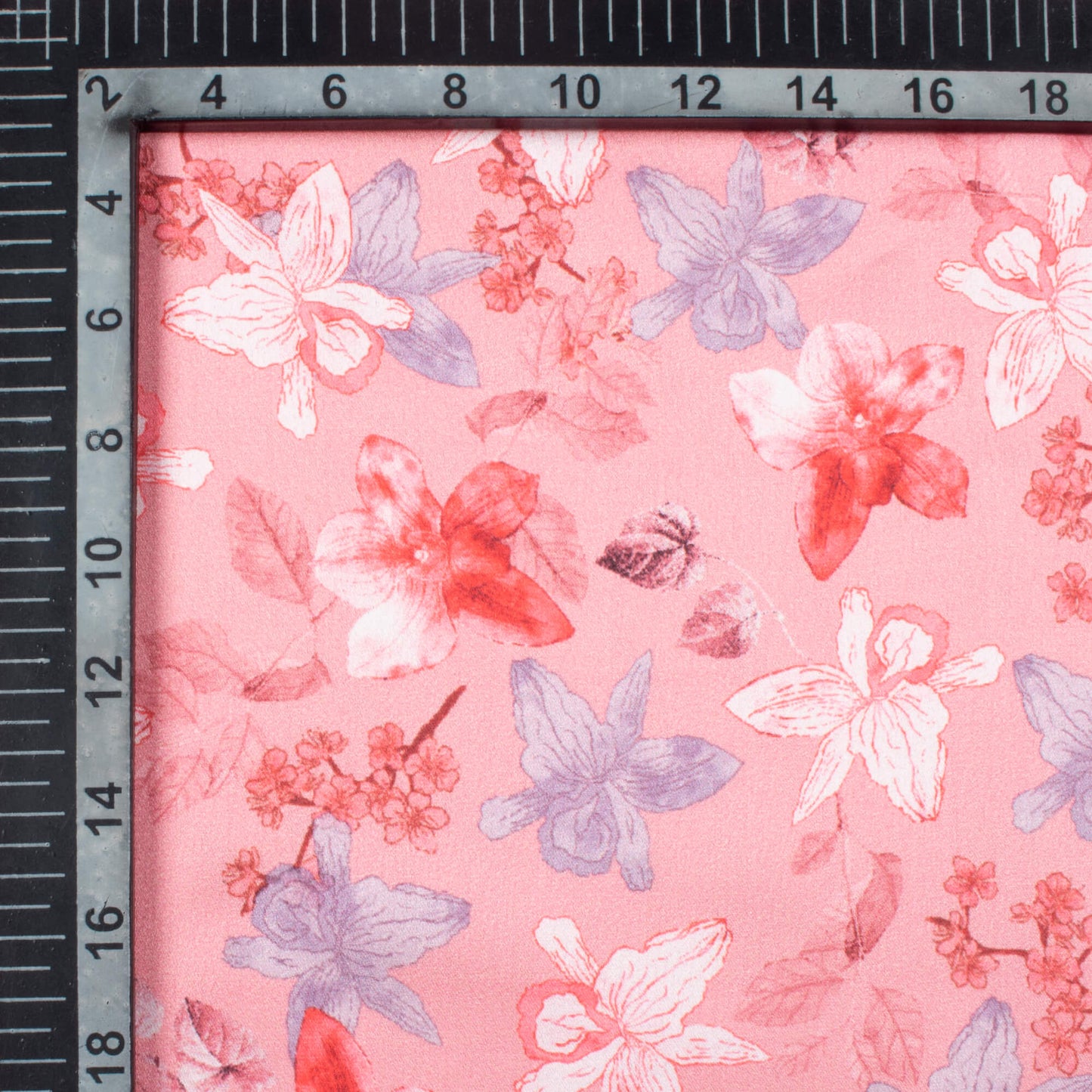 Taffy Pink And brick Red Floral Pattern Digital Print Japan Satin Fabric