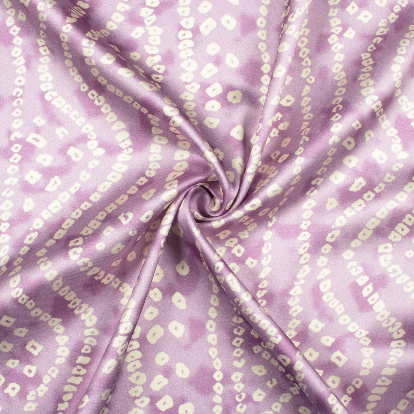 Heather Purple And Cream Bandhanii Pattern Digital Print Japan Satin Fabric