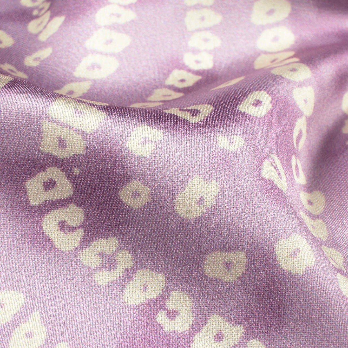 Heather Purple And Cream Bandhanii Pattern Digital Print Japan Satin Fabric