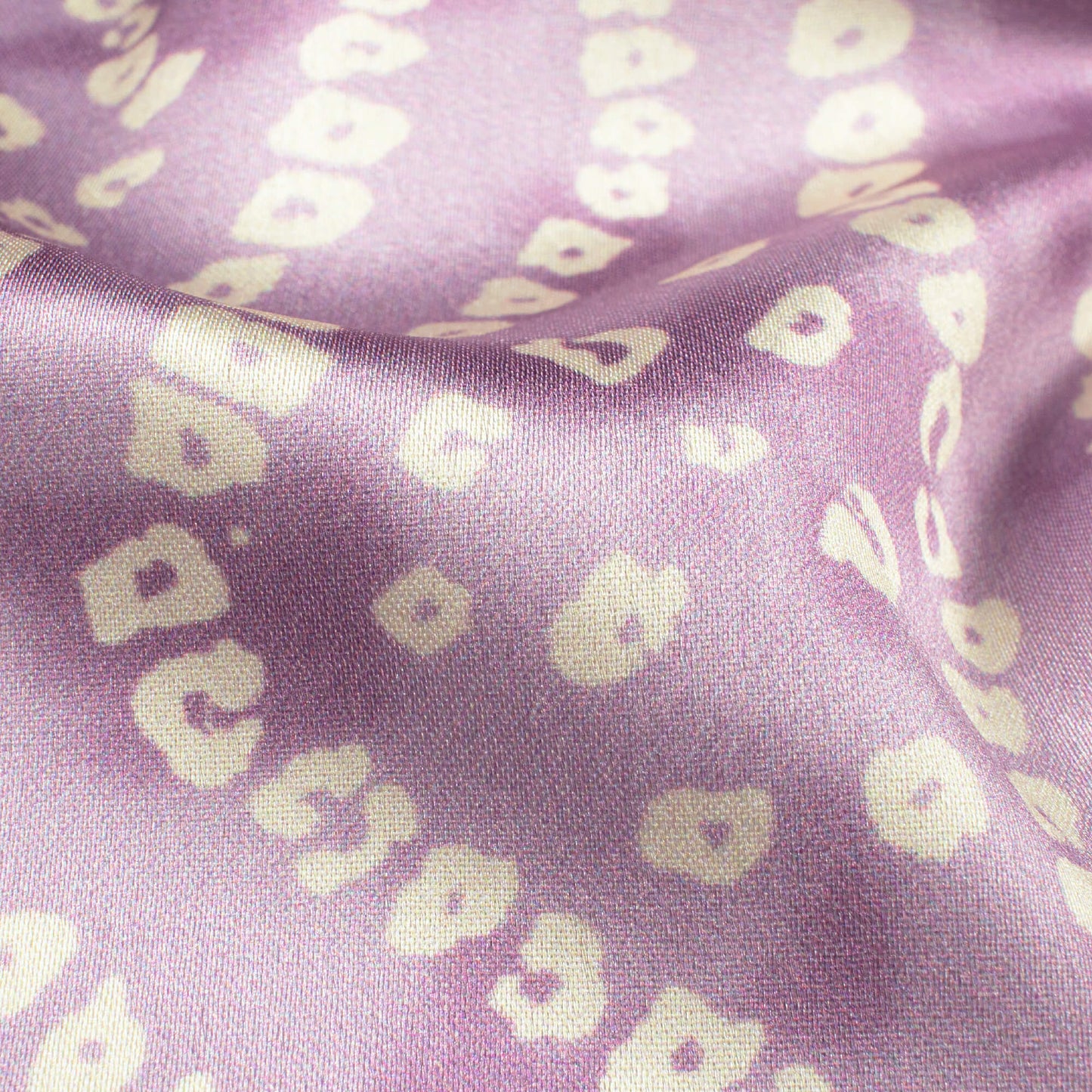 Heather Purple And Cream Bandhani Pattern Digital Print Japan Satin Fabric