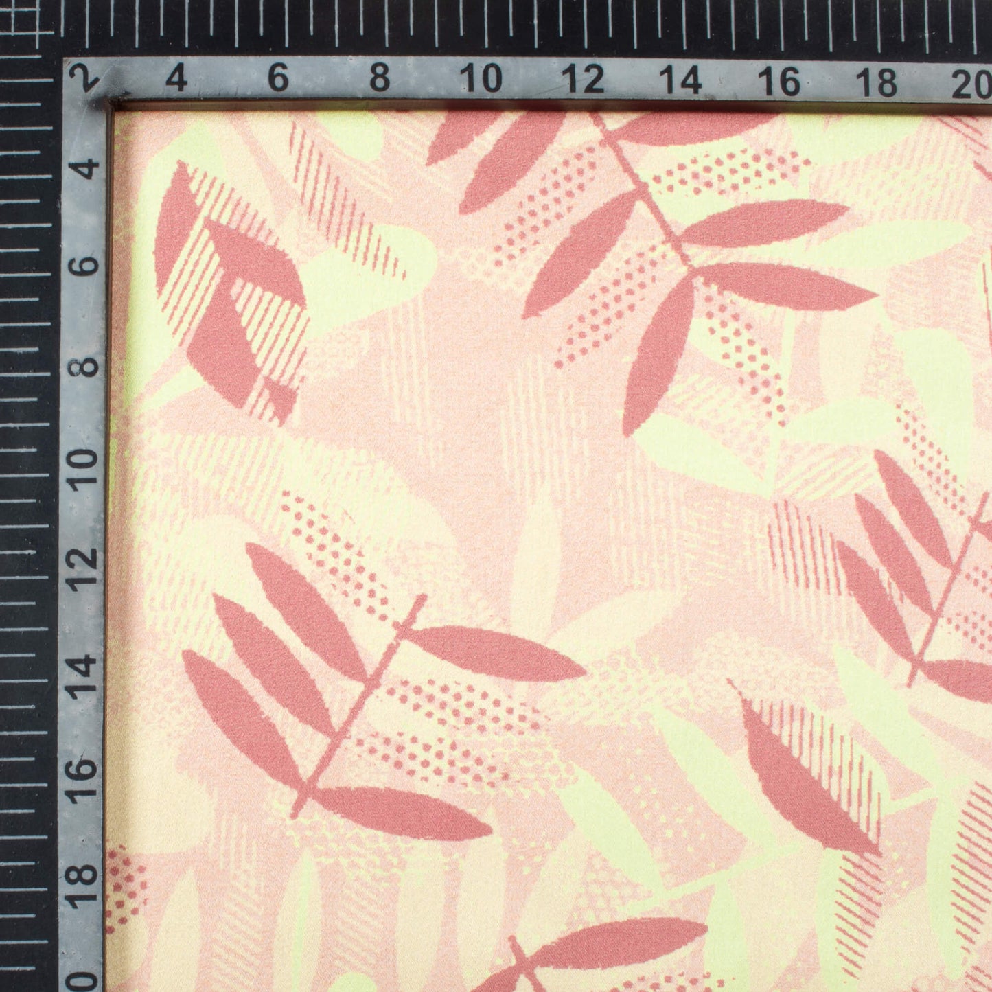 Dusty Coral Pink And Lemon Yellow Leaf Pattern Digital Print Japan Satin Fabric