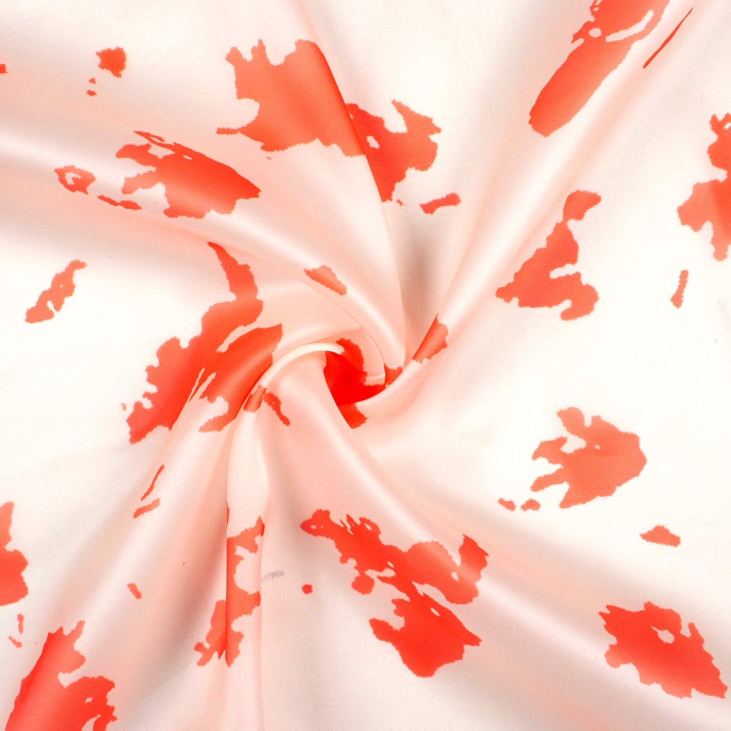 Off White And Vermilion Red Abstract Pattern Digital Print Organza Satin Fabric