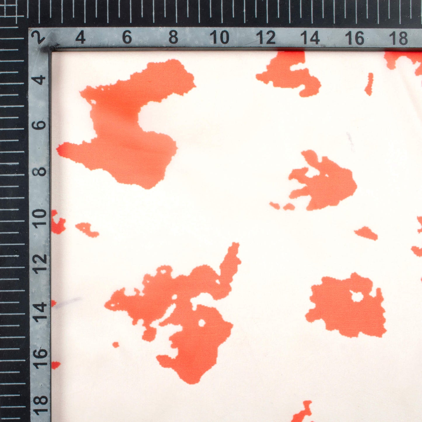 Off White And Vermilion Red Abstract Pattern Digital Print Organza Satin Fabric