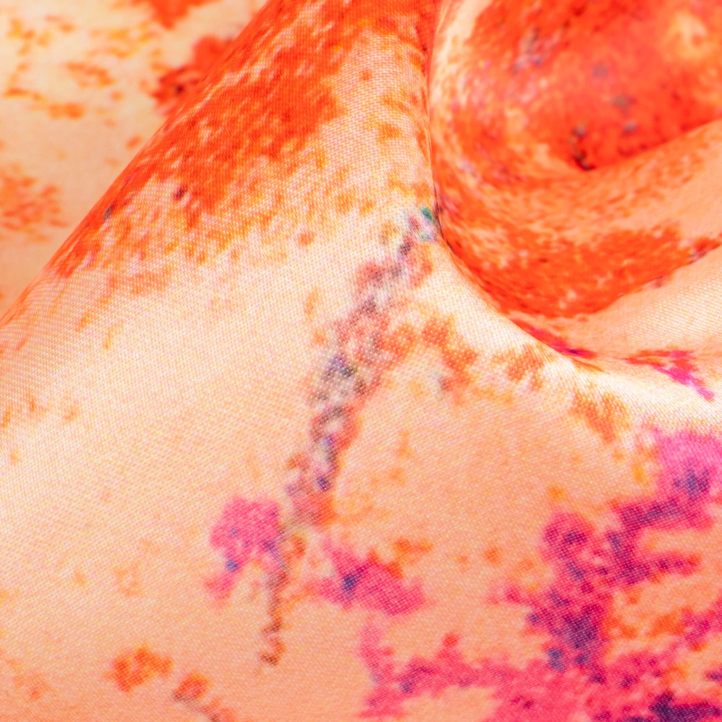 Ginger Orange And Taffy Pink Abstract Pattern Digital Print Organza Satin Fabric