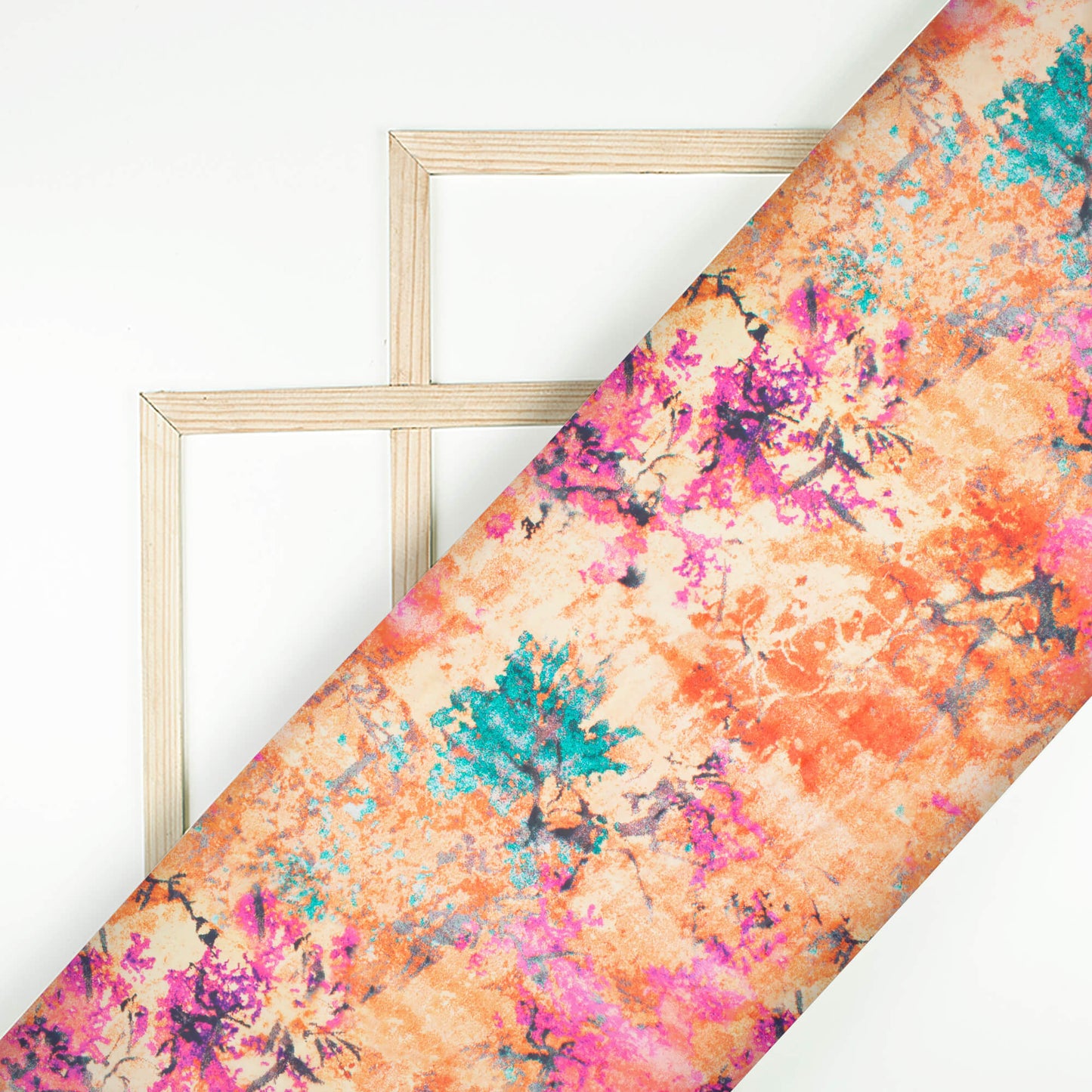 Ginger Orange And Taffy Pink Abstract Pattern Digital Print Organza Satin Fabric