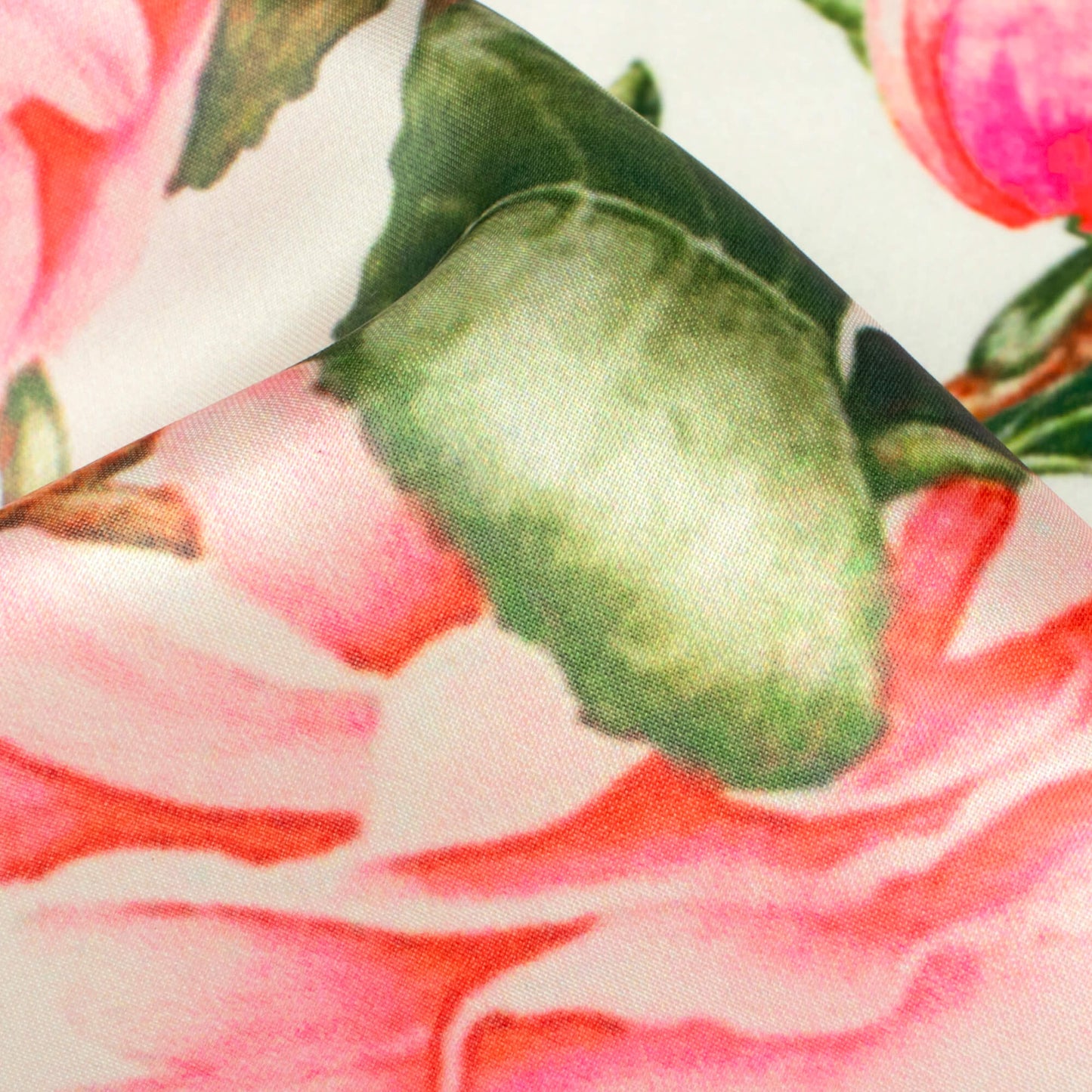 White And Pink Floral Pattern Digital Print Organza Satin Fabric