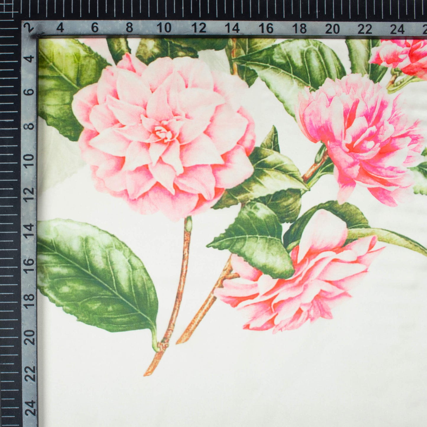 White And Pink Floral Pattern Digital Print Organza Satin Fabric