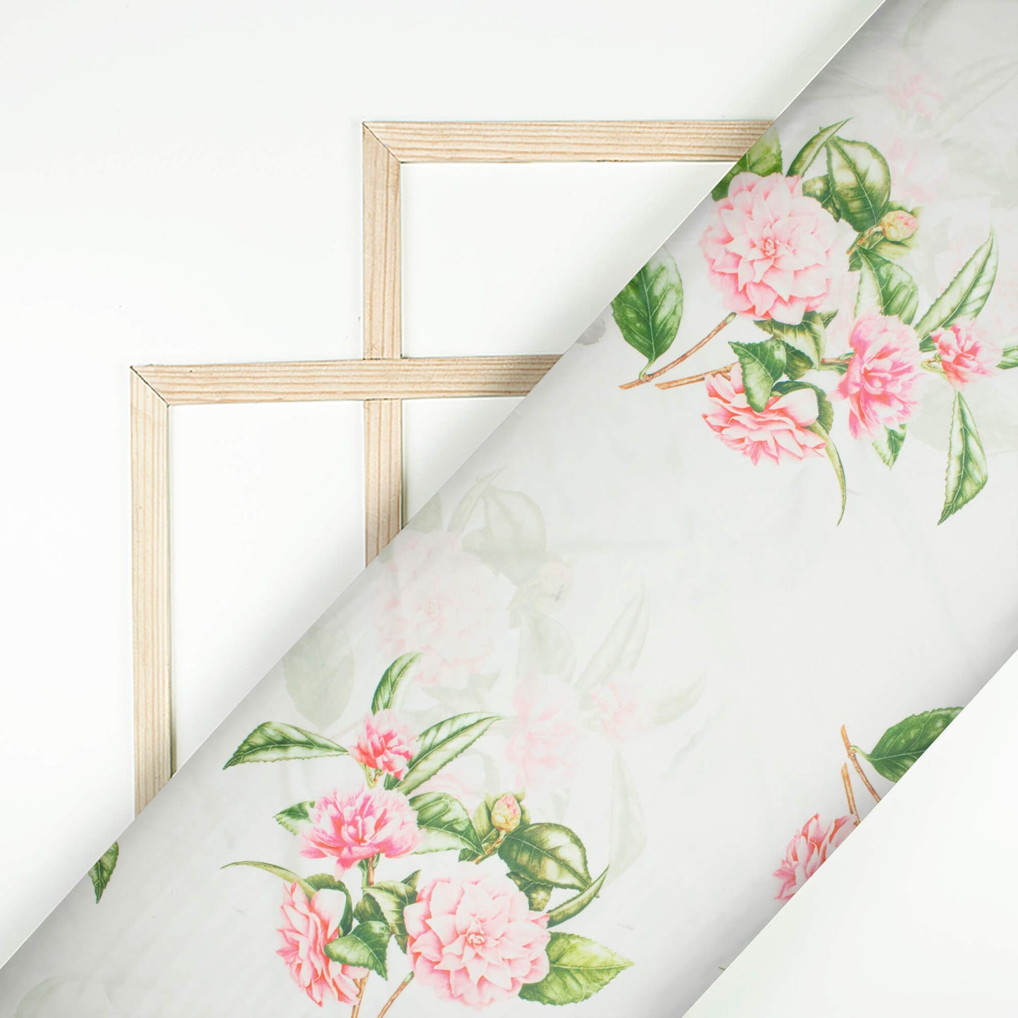 White And Pink Floral Pattern Digital Print Organza Satin Fabric