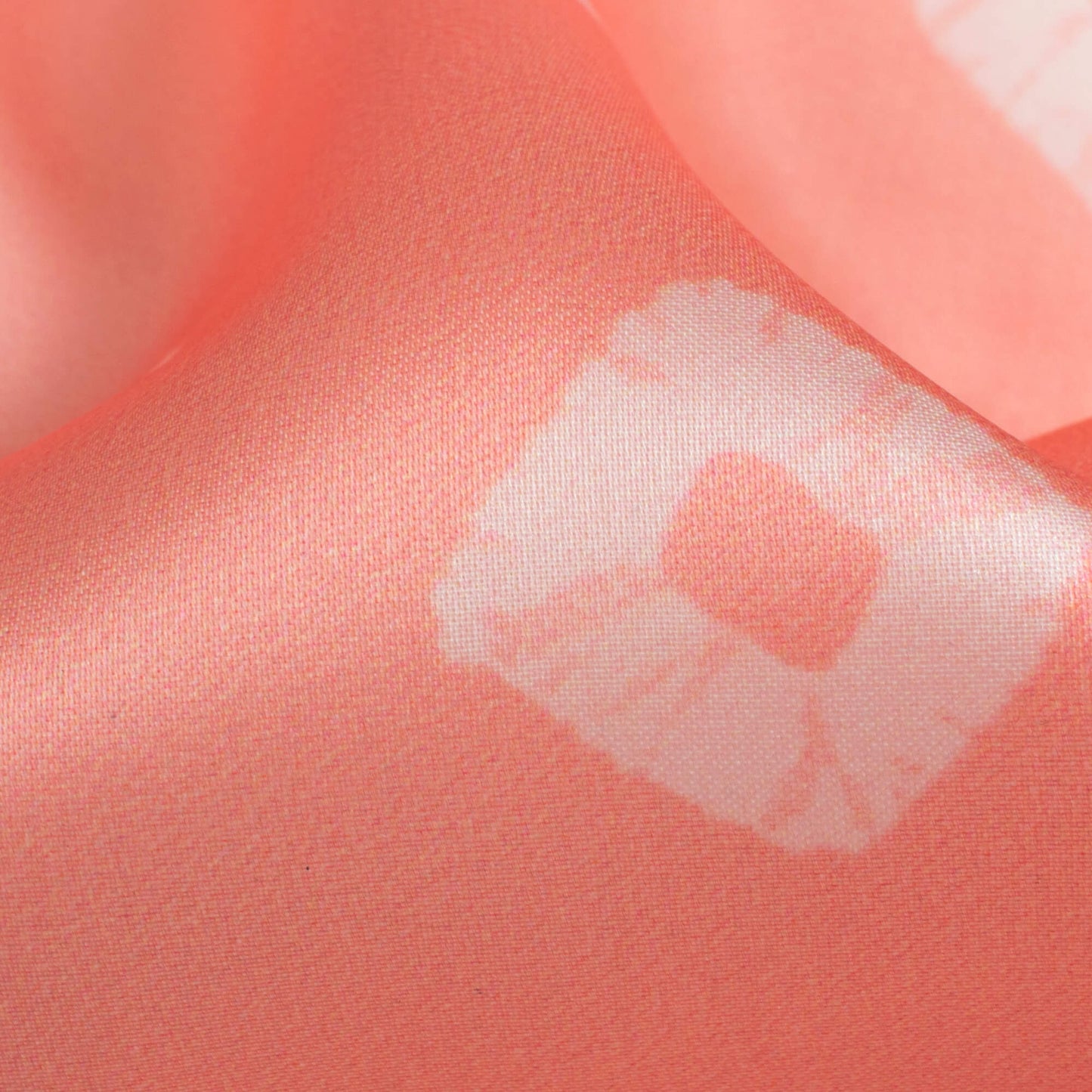 Salmon Pink And White Bandhanii Pattern Digital Print Organza Satin Fabric