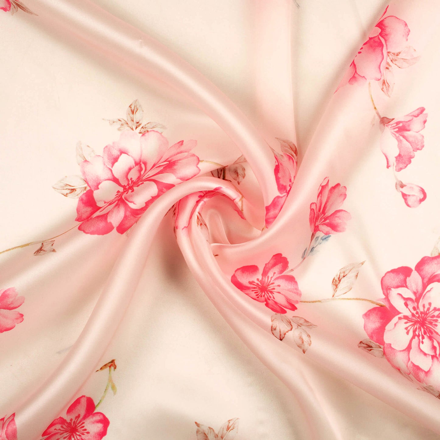 Taffy Pink Floral Pattern Digital Print Organza Satin Fabric