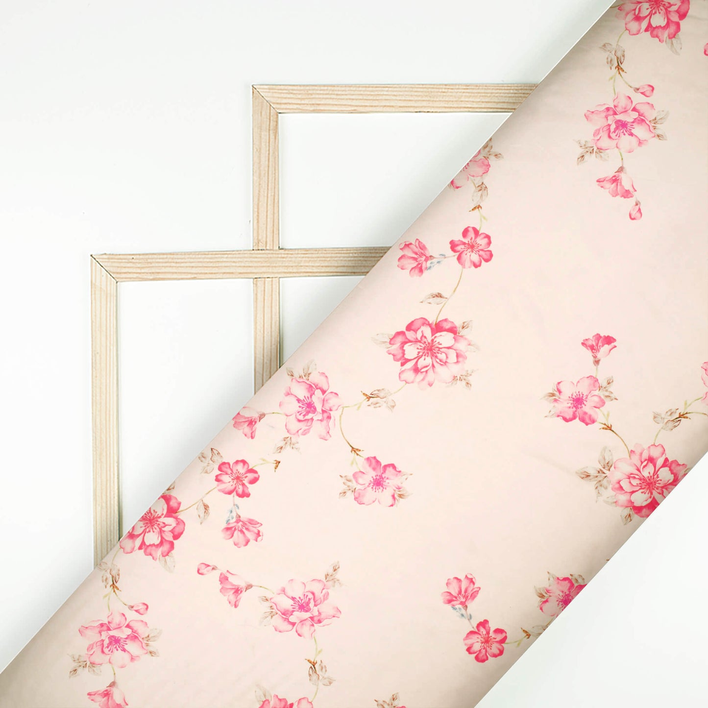 Taffy Pink Floral Pattern Digital Print Organza Satin Fabric