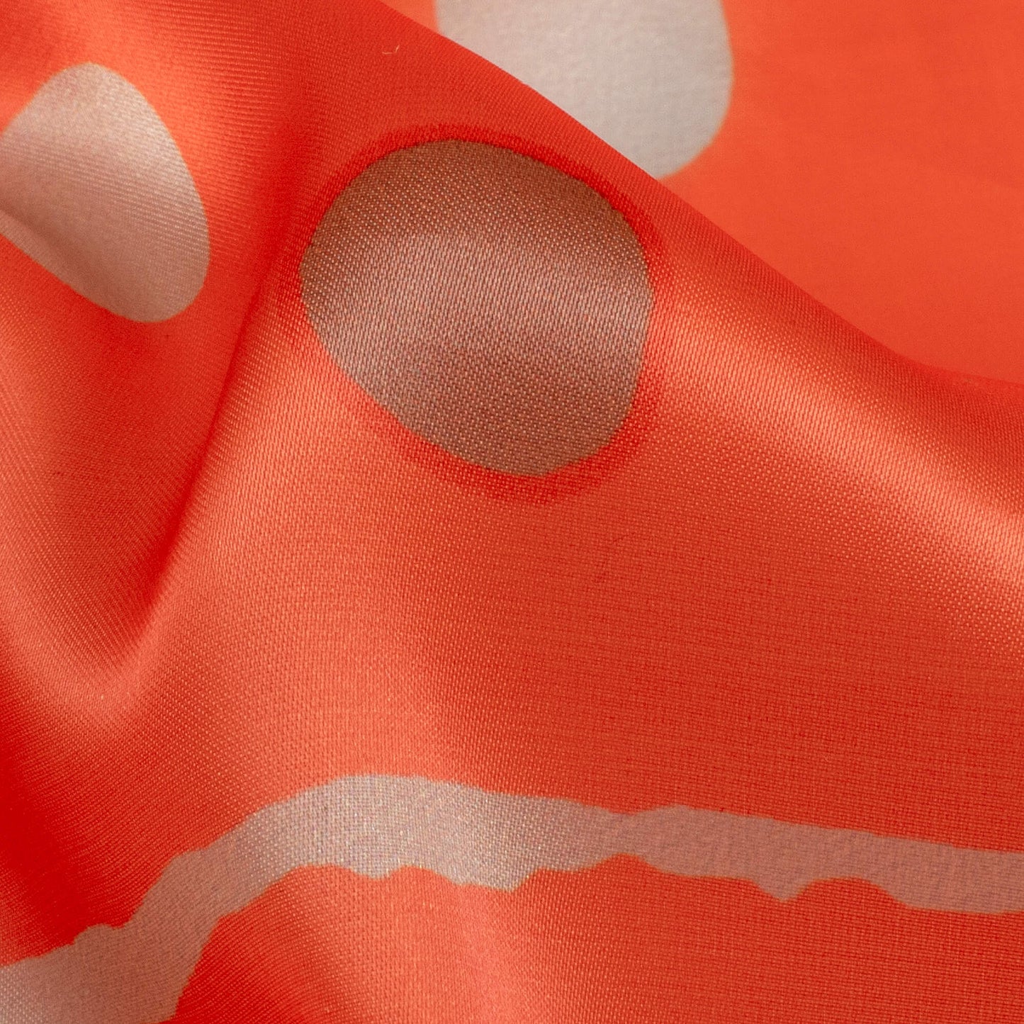 Vermilion Red And Rhino Grey Polka Dots Pattern Digital Print Organza Satin Fabric