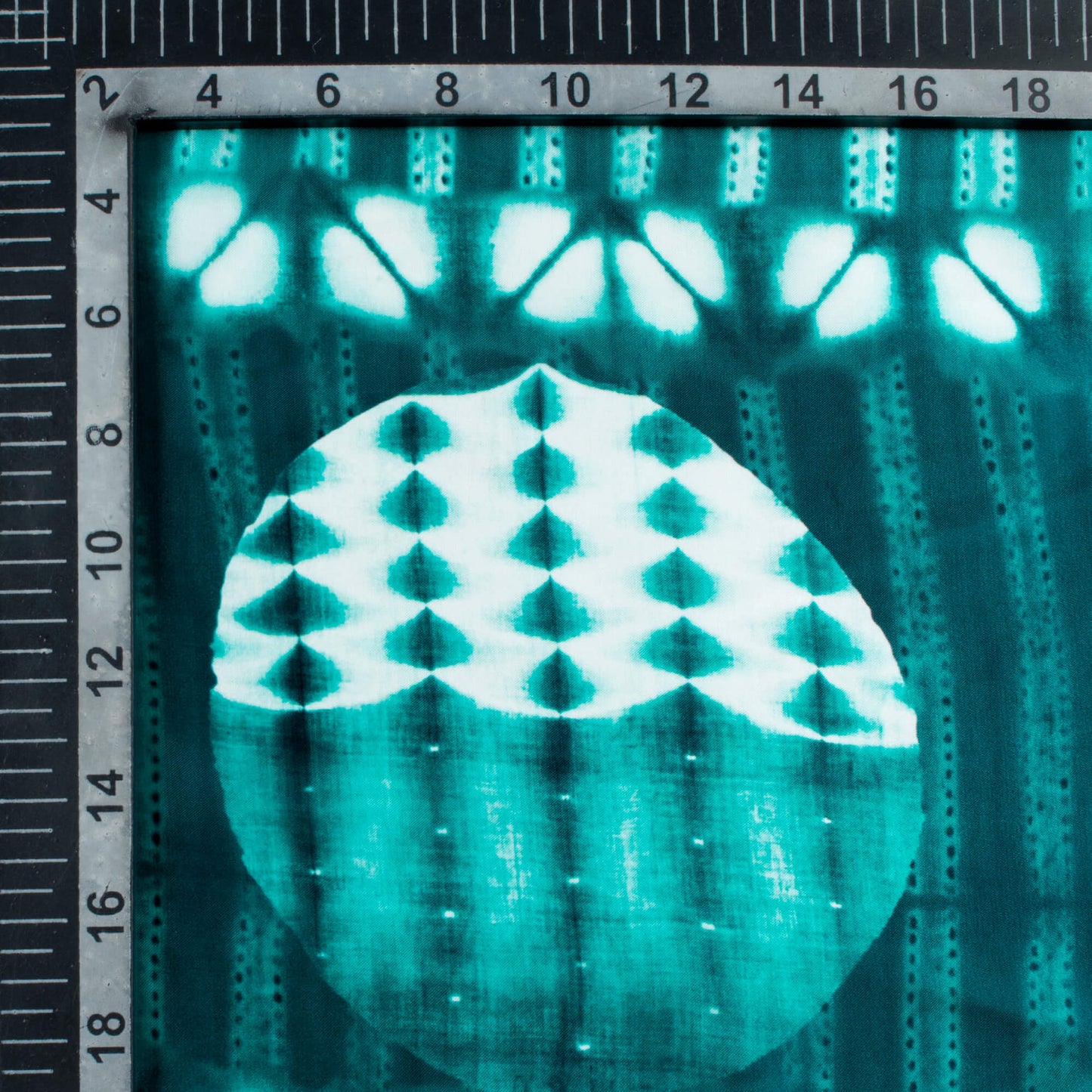 Dark Green And White Shiiborii Pattern Digital Print Organza Satin Fabric