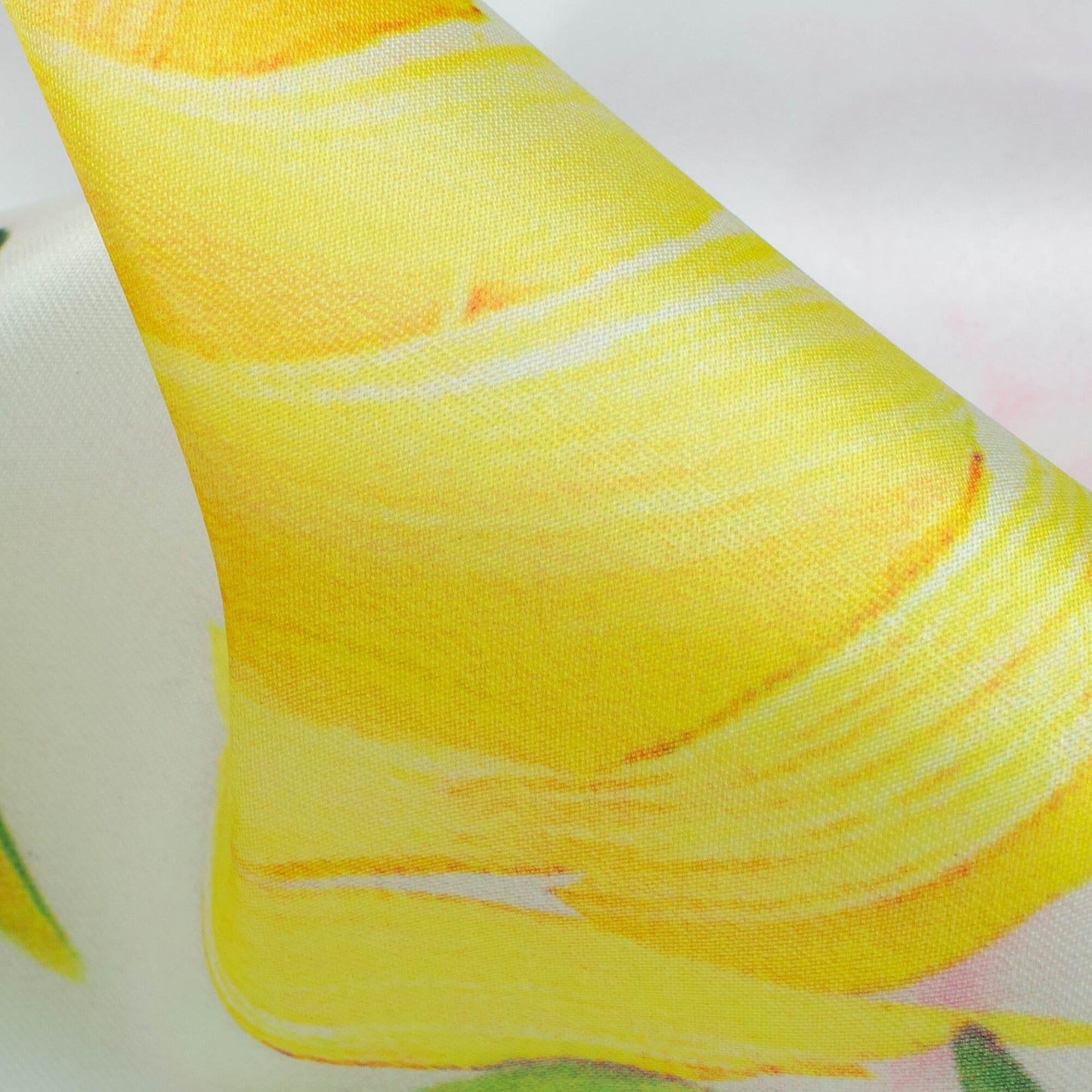 White And Bumblebee Yellow Floral Pattern Digital Print Organza Satin Fabric