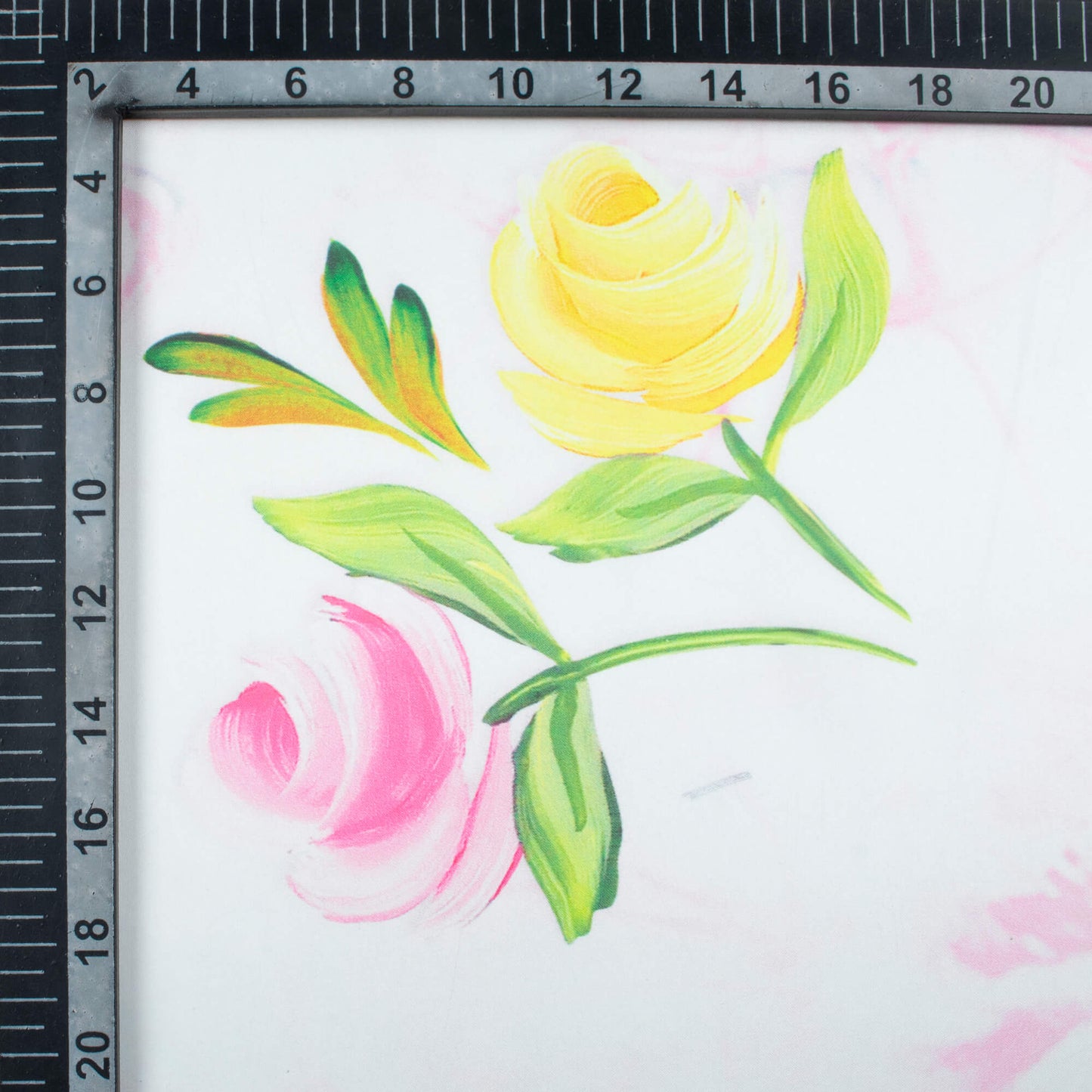 White And Bumblebee Yellow Floral Pattern Digital Print Organza Satin Fabric